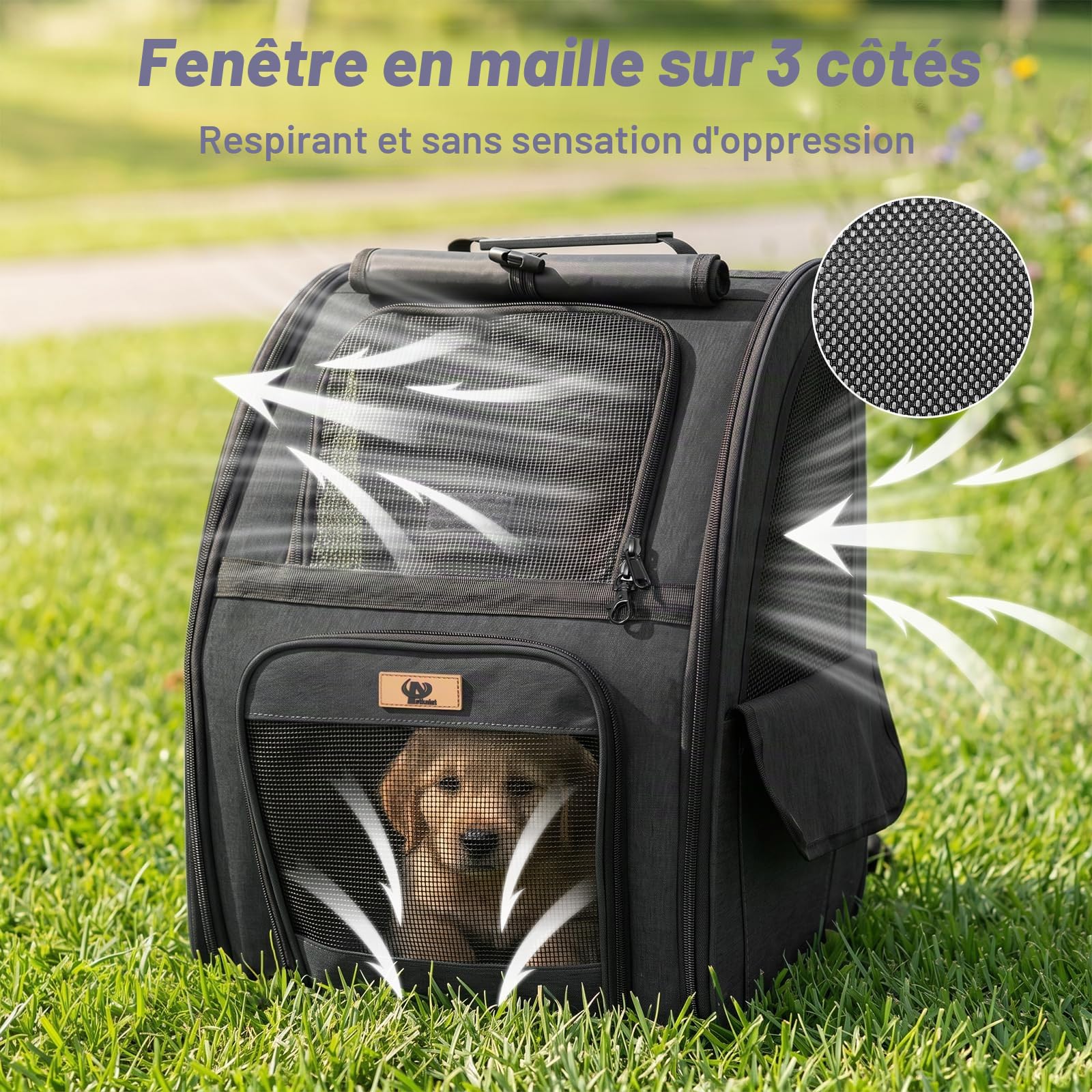 Aystkniet Sac à Dos Transport Chien Chat, Sac Respirant 270° avec 3 Ouvertures, Sac Pliable pour Petit Animal, Rideau Intimité, Support Valise, Voyage Randonnée Camping Plein Air