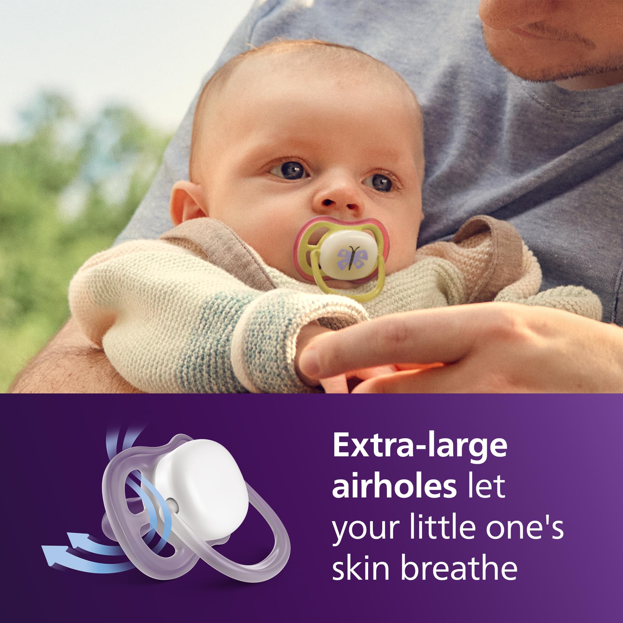 Philips Avent Ultra Air Nighttime Soothers, Orthodontic Design, for Babies 0-6 Months, Glow in The Dark - Image 2