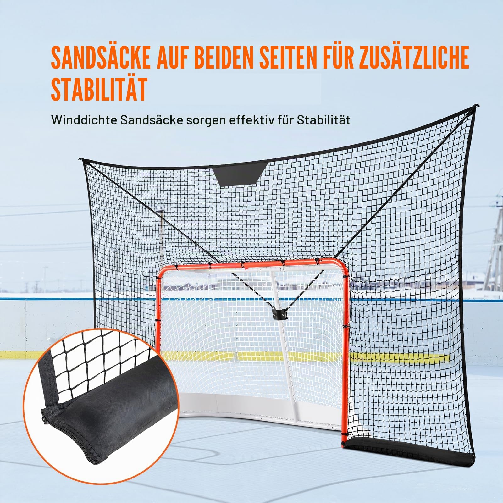 VEVOR Hockeytornetz Streethockeynetz, Straßenhockey Hockeynetz, 366 x 220 cm Zielnetz, Hockey-Training, tragbares Indoor-Outdoor-Hockeytor Netz, schwarz/rot/weiß, (Torrahmen Nicht inbegriffen)