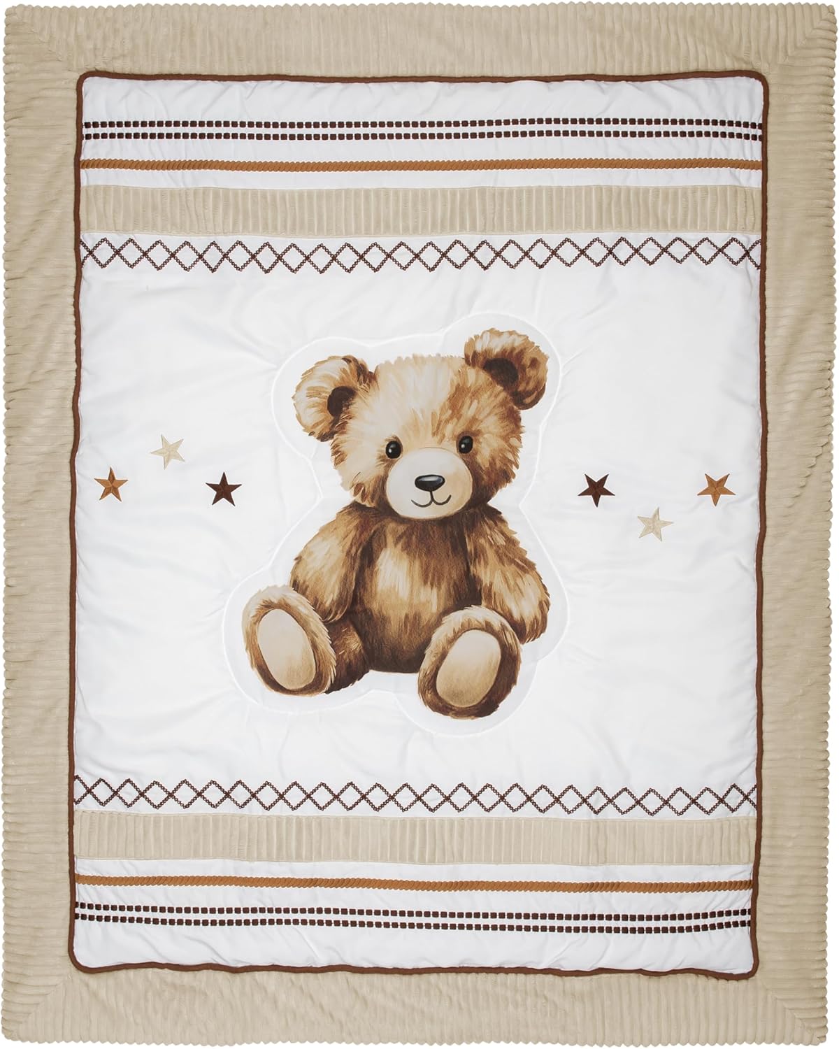 Sweet Jojo Designs 4-Piece Baby Crib Bedding Set (Boho Teddy Bear) for Boys/Girls, Infants/Nursery incl. Blanket, Fitted Sheet, Skirt, Diaper Stacker (Brown, Watercolor, Classic, Wholesome Aesthetic)