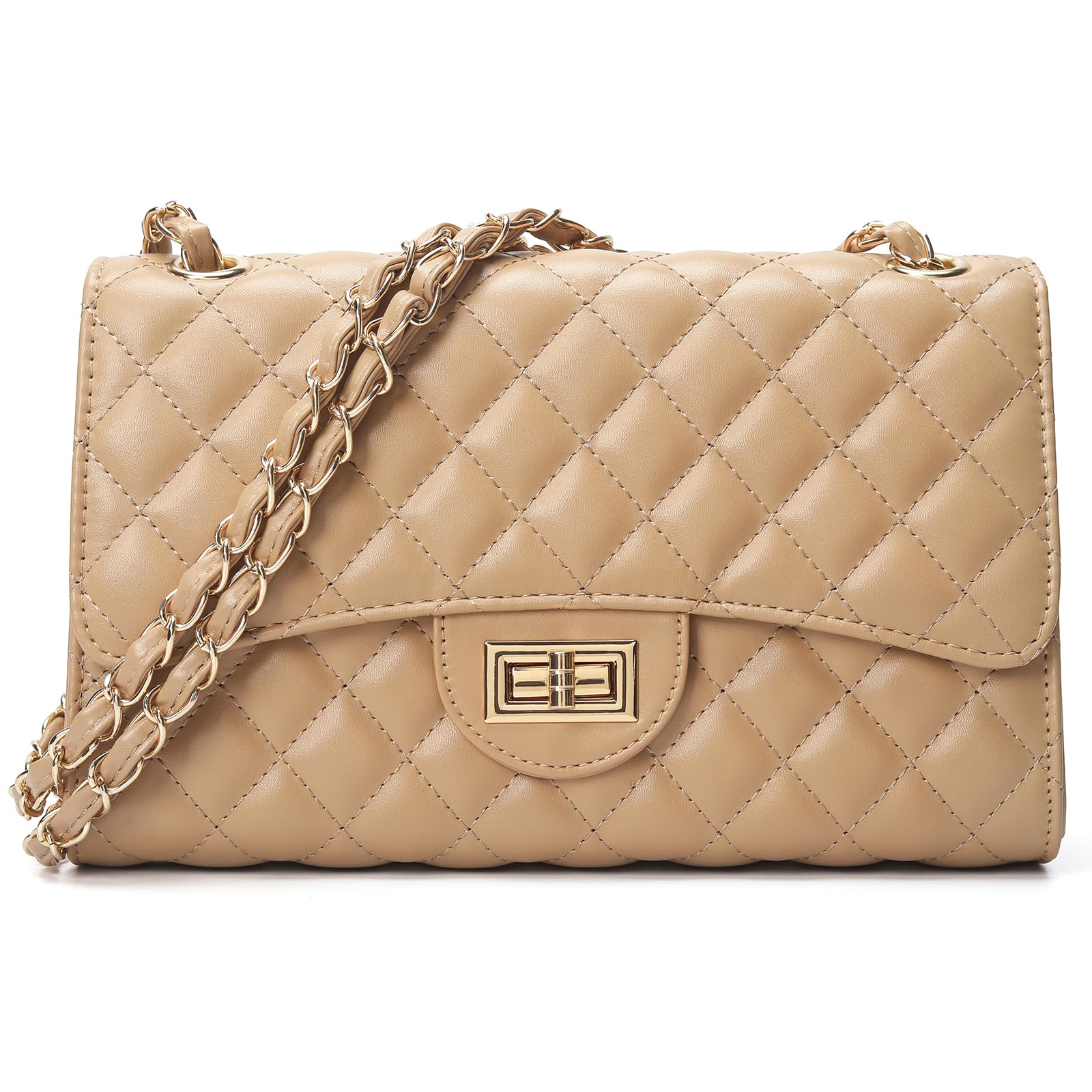 DIUY Quilted Leather Crossbody Bags for Women Trendy Ladies Shoulder Purse Satchel HandBag with Chain Strap