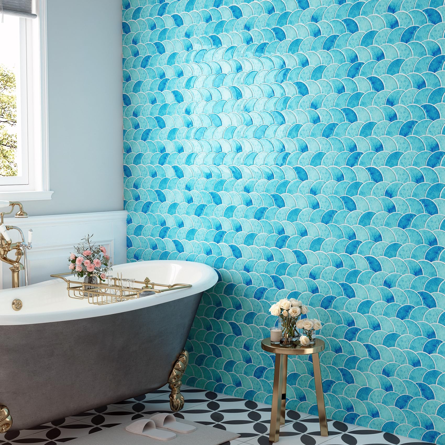 Livelynine Piastrelle Adesive Bagno Blu 3D Paraschizzi Cucina Adesivo Muro Azzurro 30x30 16 Piastrelle Cucina Adesive 3D Mattonelle Adesivi Bagno Adesivi per Piastrelles Blu Effetto Onda del Mare