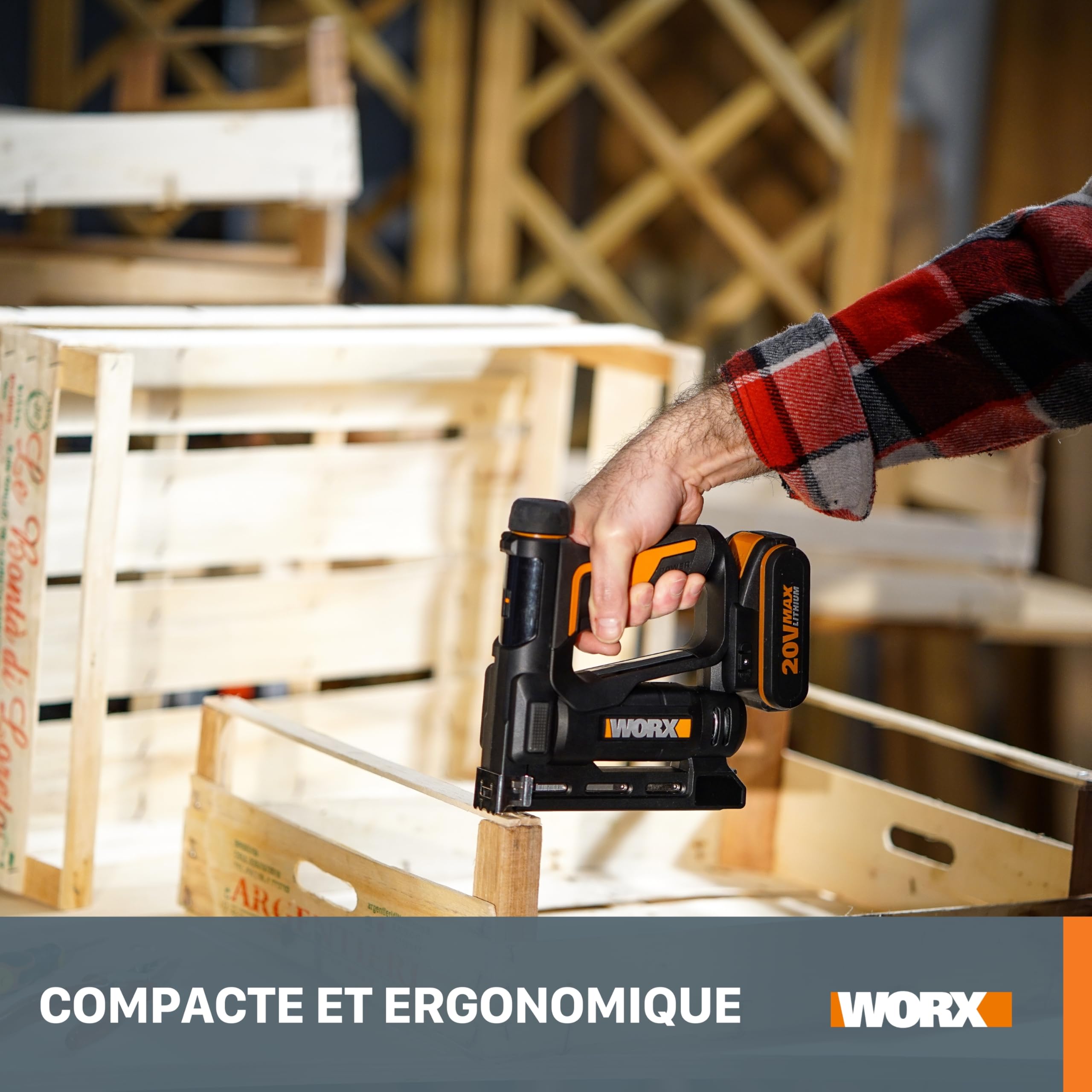 WORX Agrafeuse et Cloueuse de Finition sans Fil 20V WX843, 2 en 1, Jusqu'à 60 Clous/min, Réglage de la Pronfondeur Sans Outil, Livrée avec Batterie, Chargeur, 500 Clous et 500 Agrafes