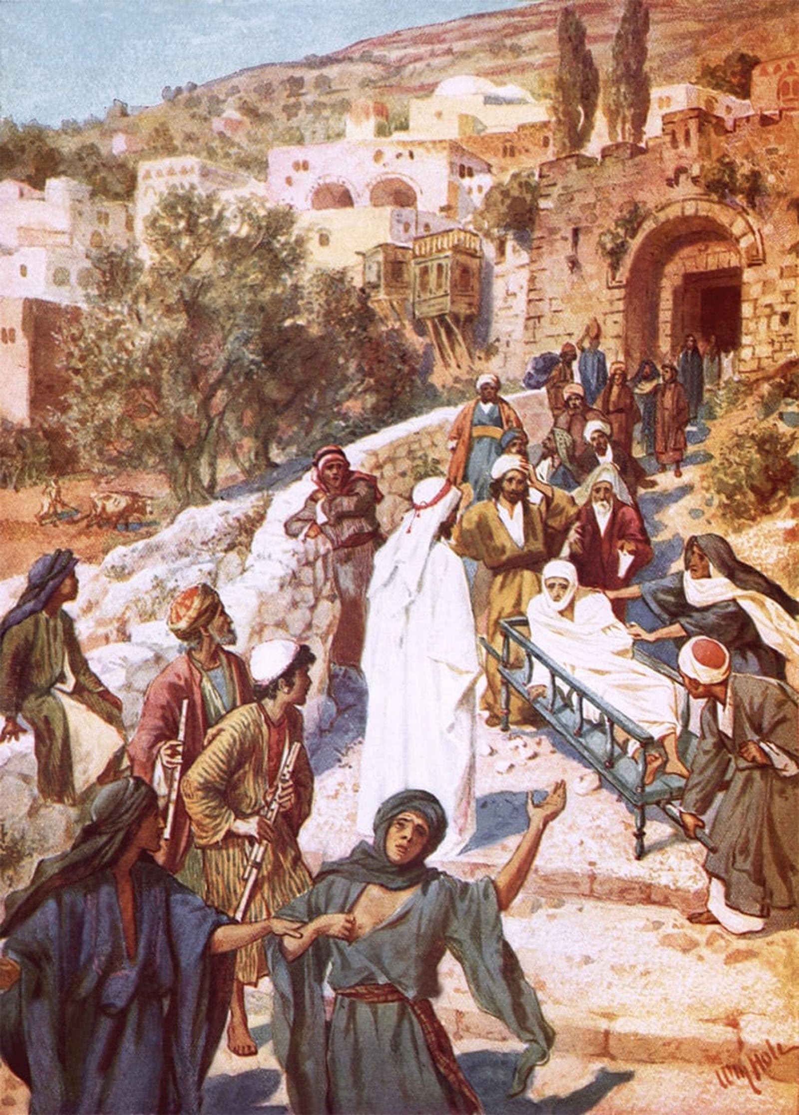 SERENDIPITP Vintage Picture Print on Canvas Wall Art Poster Jesus Raising a Young Man From the Dead in a City Nain by William Brassey Hole Artwork Print Poster for Wall Decor 60x90cm