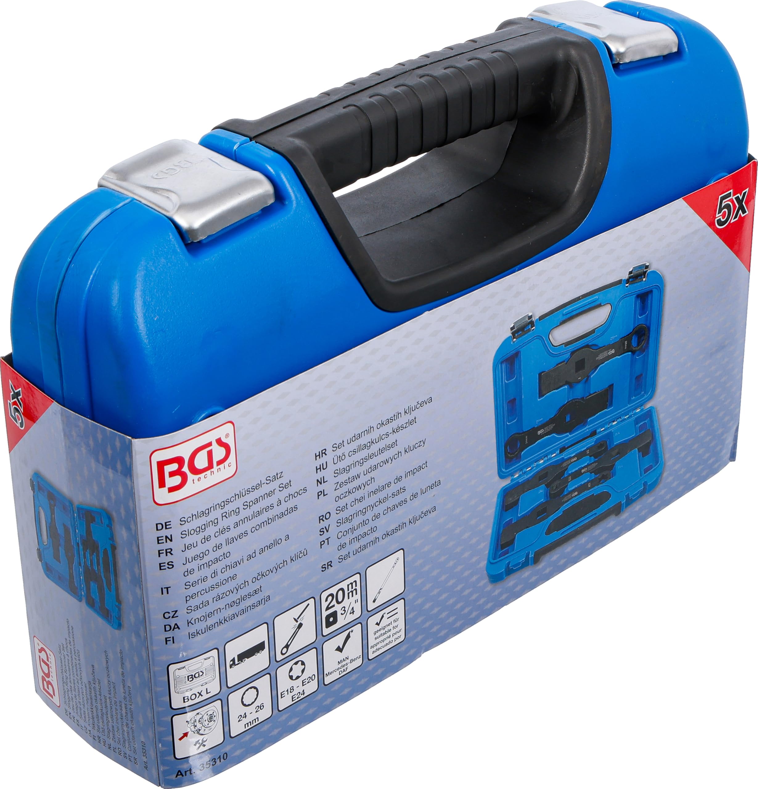 BGS 35310 | Juego de llaves combinadas de impacto | 12 caras / con perfil en E (para Torx) | 5 piezas