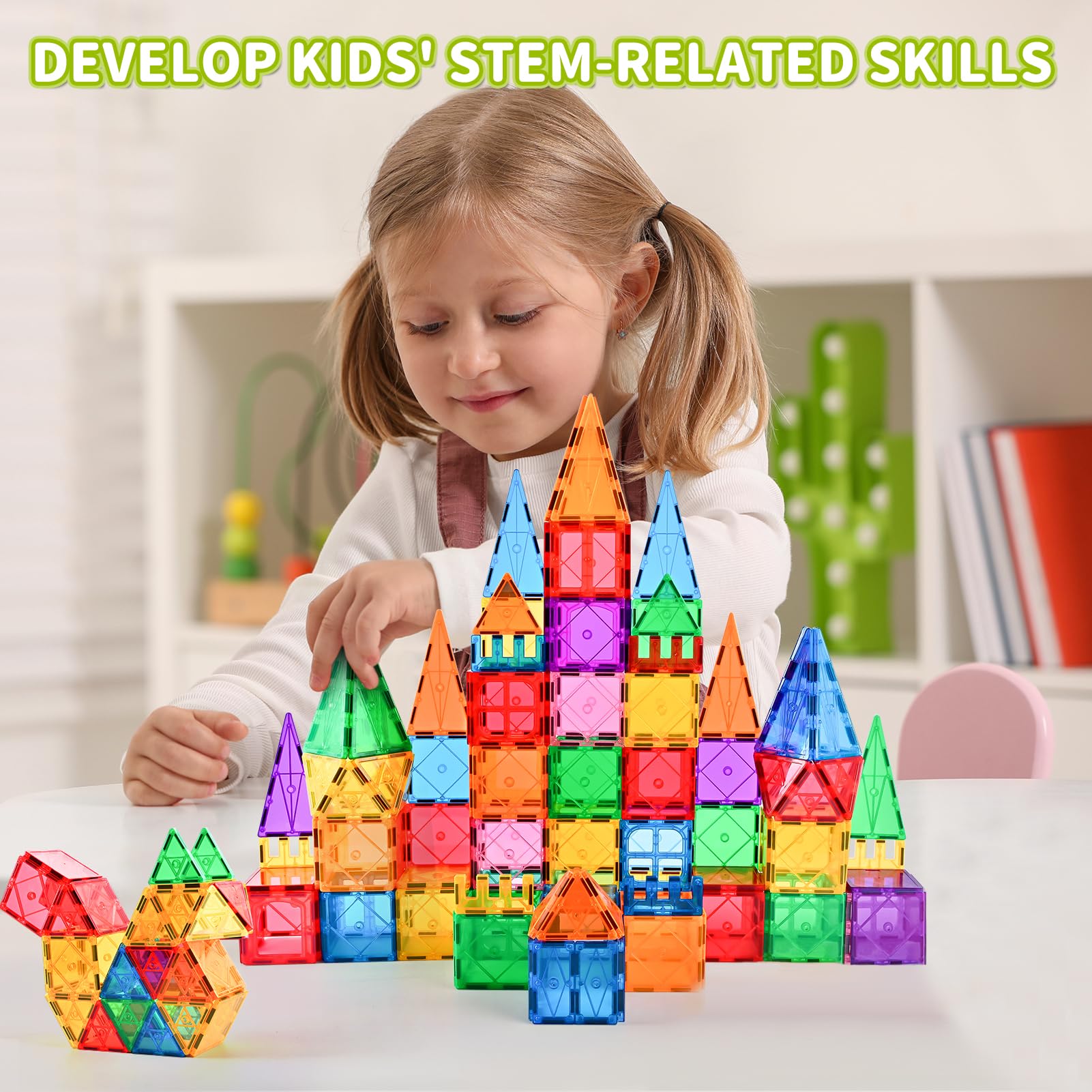 Katiago Costruzioni Magnetiche Bambini, 64 Tessere Magnetiche Colorate di 3 4 5 anni Blocchi Magnetici per Bambini Regalo di Compleanno Costruzione Giocattoli Montessori per ragazzi e ragazze