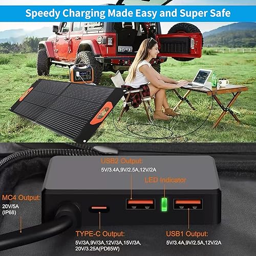 Miniatura 3 de Panel solar portátil de 100 W para estación de energía, compatible con Jackery, Ecoflow, Bluetooth, Anker y más estaciones de energía portátiles,