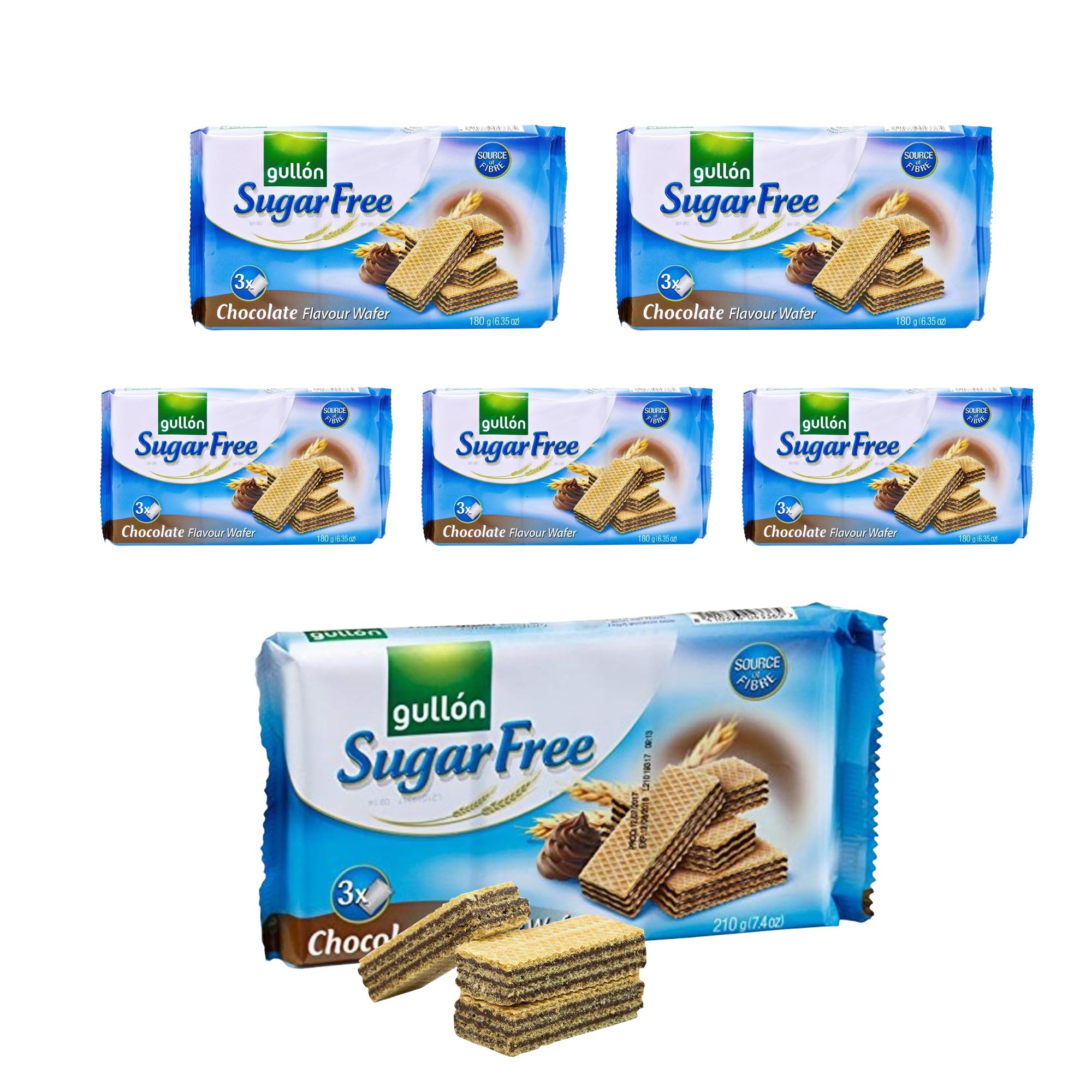 Obleas de crema de chocolate sin azúcar Gullon 210 g (PAQUETE DE 6)