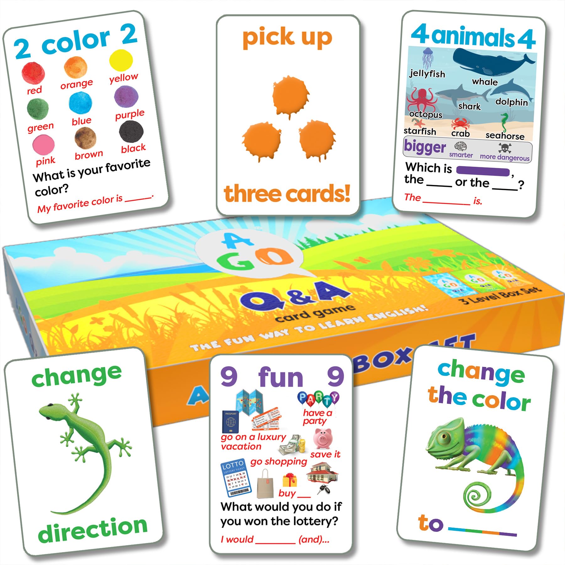 QnA ESL Card Game for Learning English. 3 Level Box Set. Practice English Conversation Through Play!