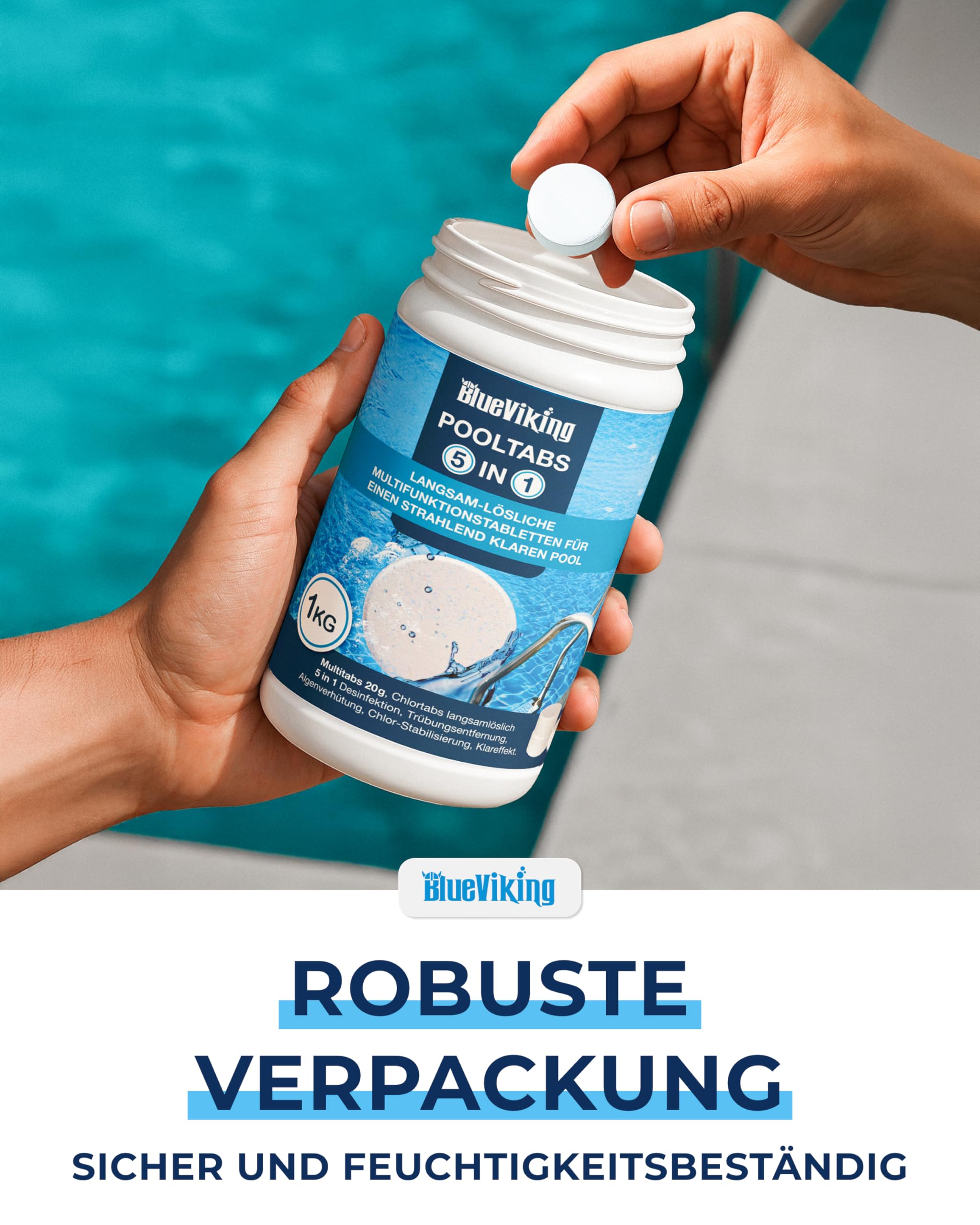Chlortabletten Fuer Pool | 5 in 1 Multitabs 20g, 1 kg | Langzeit-Chlorierung, Algizid & Filterschutz | Made in Europe