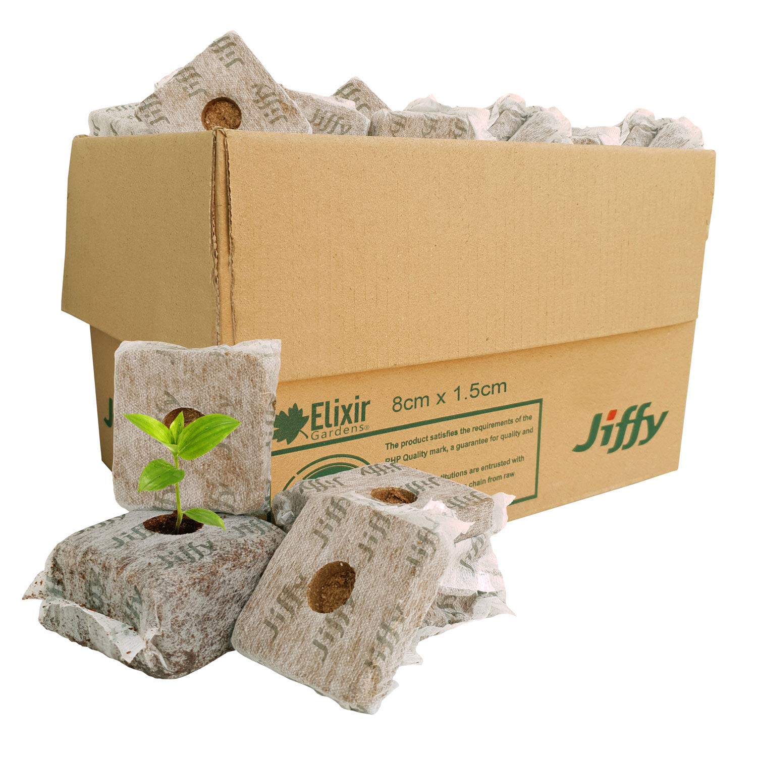 Elixir Gardens Jiffy Coir Grow Blocks Peat Free Eco Friendly Compost Various Sizes 30,35,45mm / Various Qtys 10-2000 | 80mm x 80mm x50 โ image 1