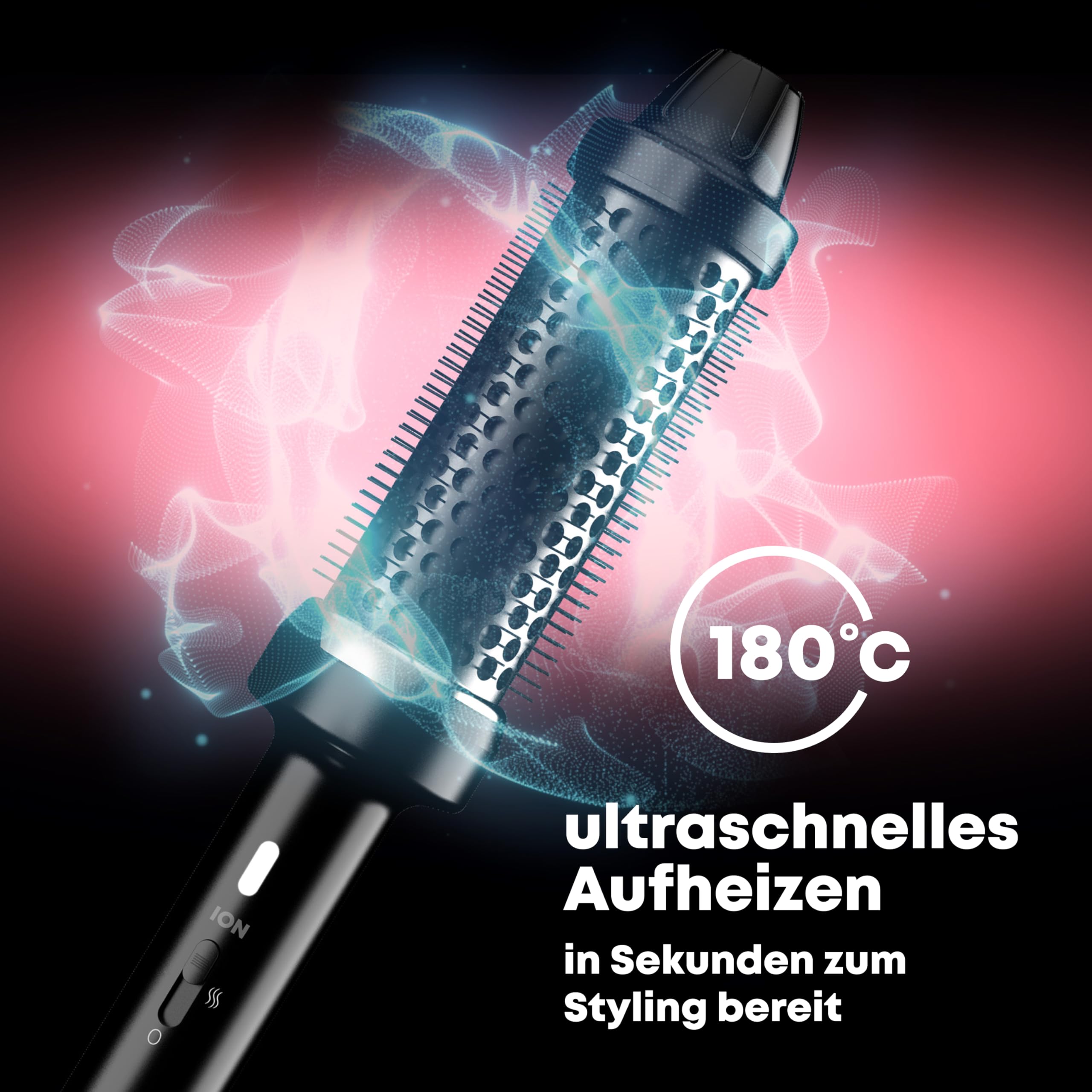 Revamp Thermobürste für mehr Volumen und seidiges, glänzendes Haar - Lockenbürste mit Ionendüse, schnelles Aufheizen, 2 Einstellungen, einfach zu bedienen, ergonomisch, 3m-Kabel, Schwarz