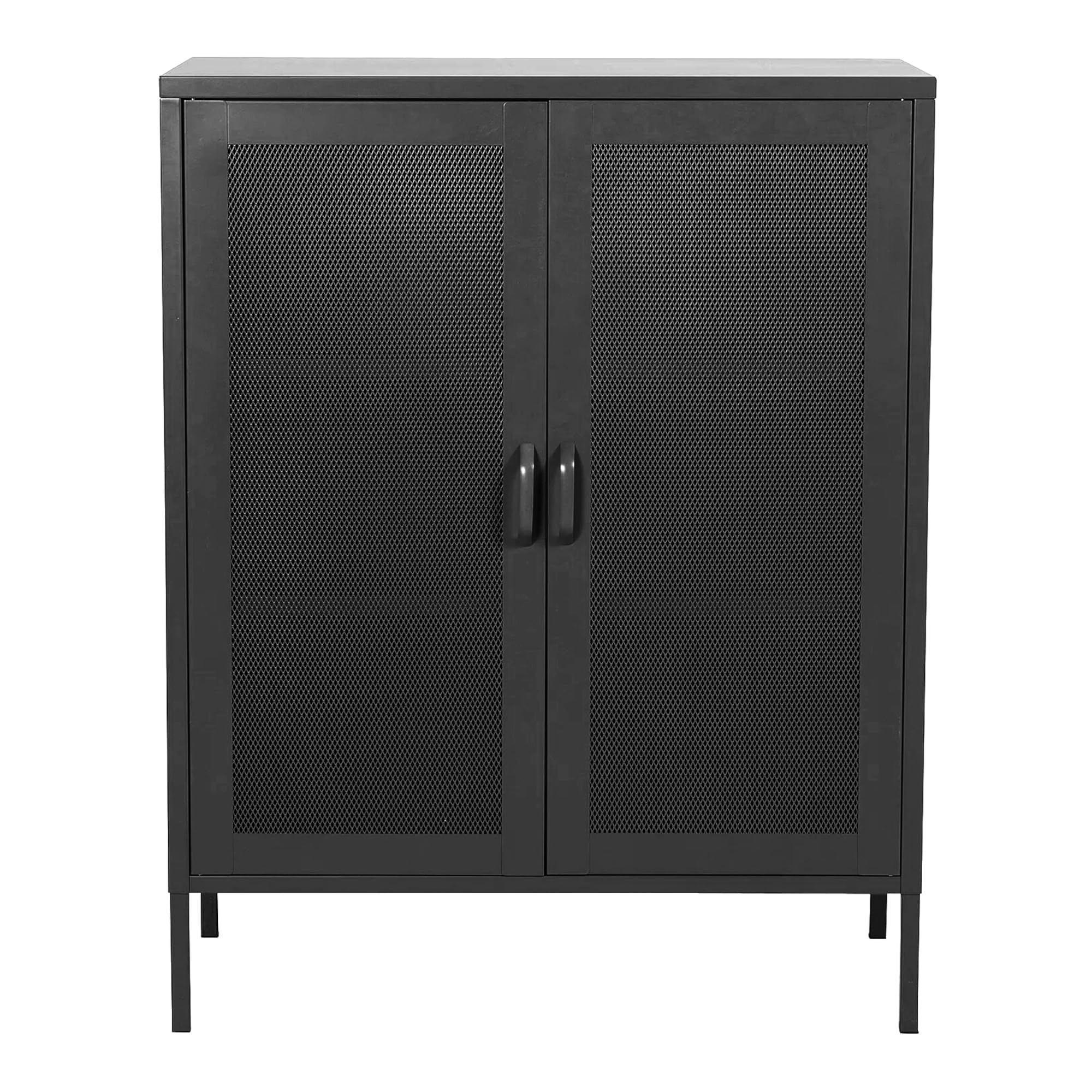 [en.casa] Aparador Mueble de Salón con 2 Estantes Mueble Auxiliar para Oficina Comedor Cocina con 2 Puertas de Celosía Decorativas y Acero 102 x 80 x 40 cm - Negro