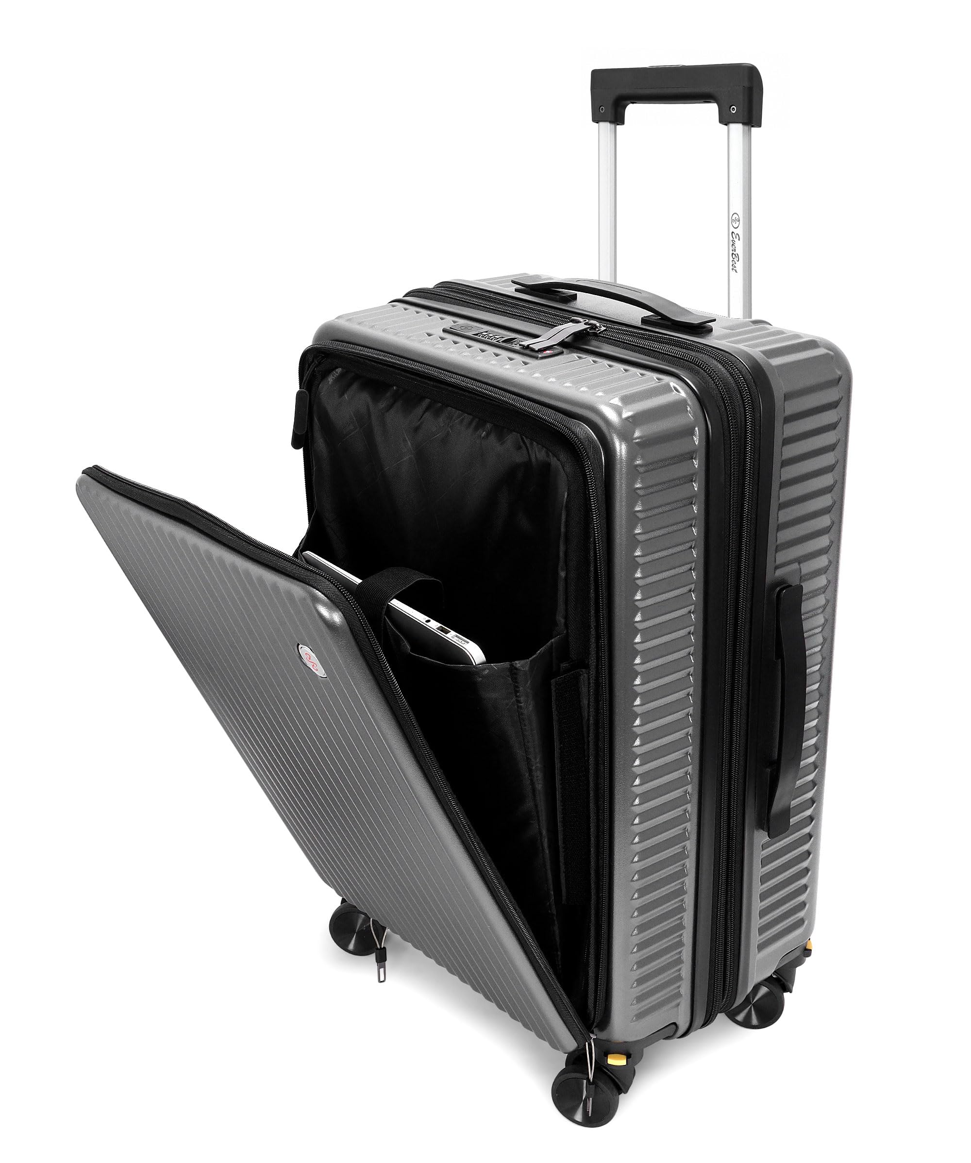 eb ever best-series of bags Polycarbonate Expandable Hard Case Anti-Theft Zipper Suitcase, 360° Swivel Double Wheel Travel Trolley Bag with TSA Lock (Grey, 55cm (22 inch)-picture-38