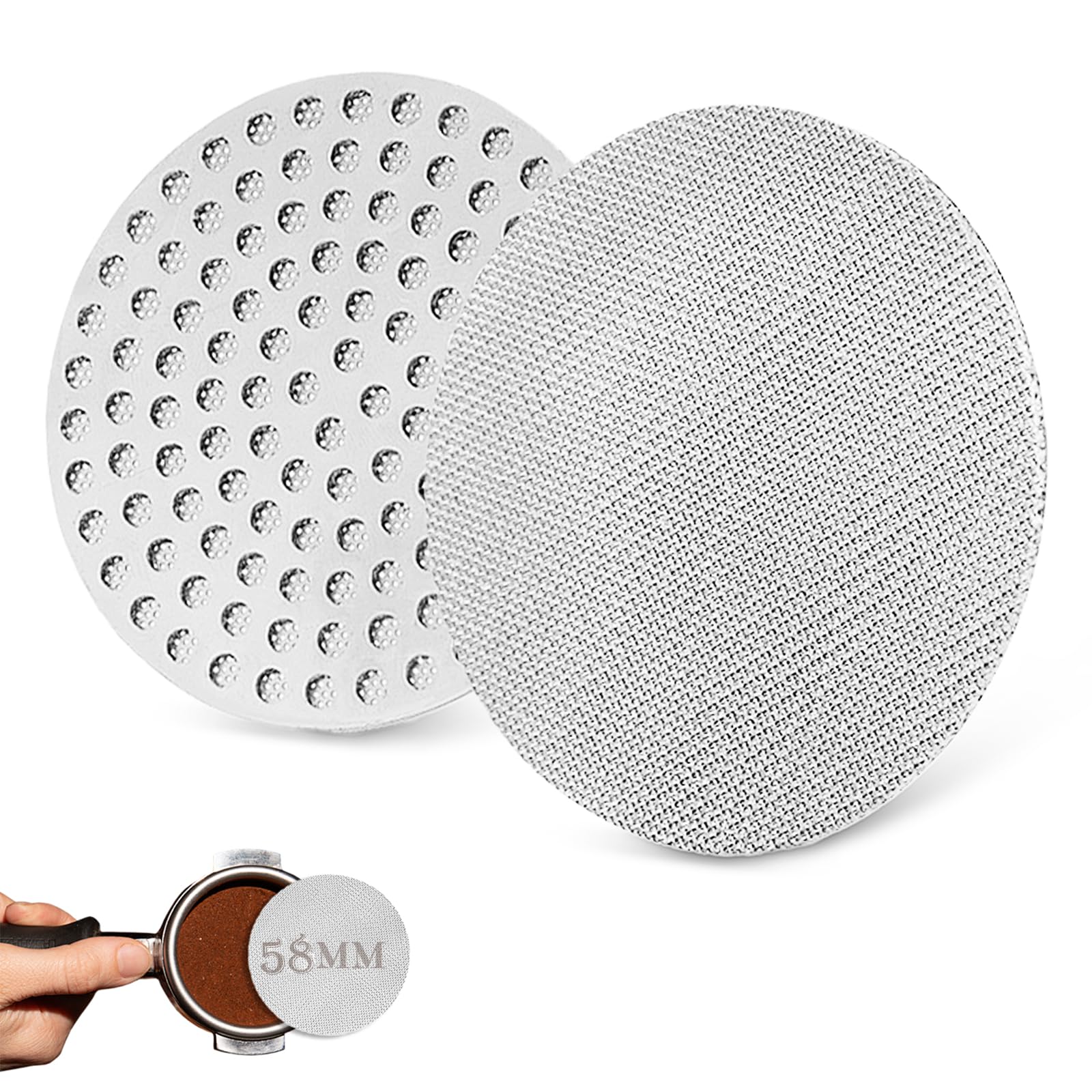 2Pcs Puck Screen 58mm, 0.8mm Thickness Espresso Puck Screen, Reusable Stainless Steel Coffee Portafilter Screen, Compatible with Portafilter Basket & Sage Breville Machines, Barista Accessories (58MM)