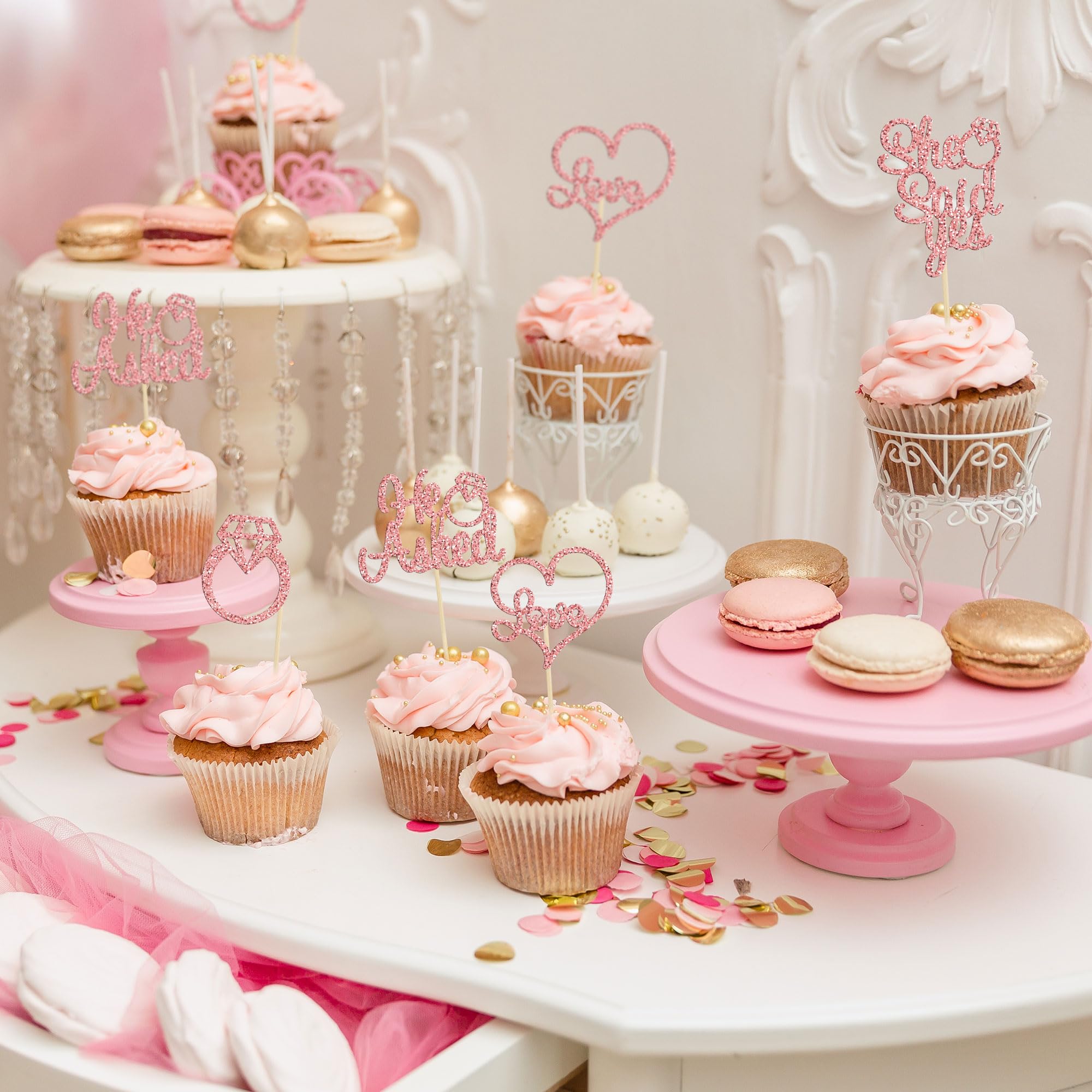 Set di decorazioni per torta per 50° anniversario di matrimonio, decorazioni per torte a forma di cuore glitterato per 50° anniversario
