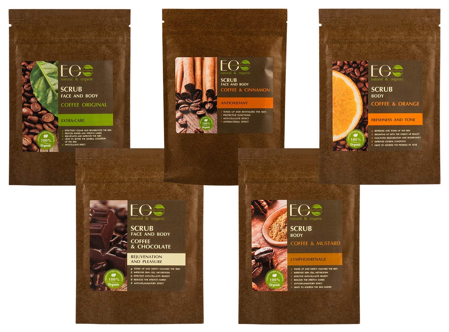 EO LaboratorieOrganic Coffee Face & Body Scrubs five packs sulfate, silicon & paraben free (40g x 5)