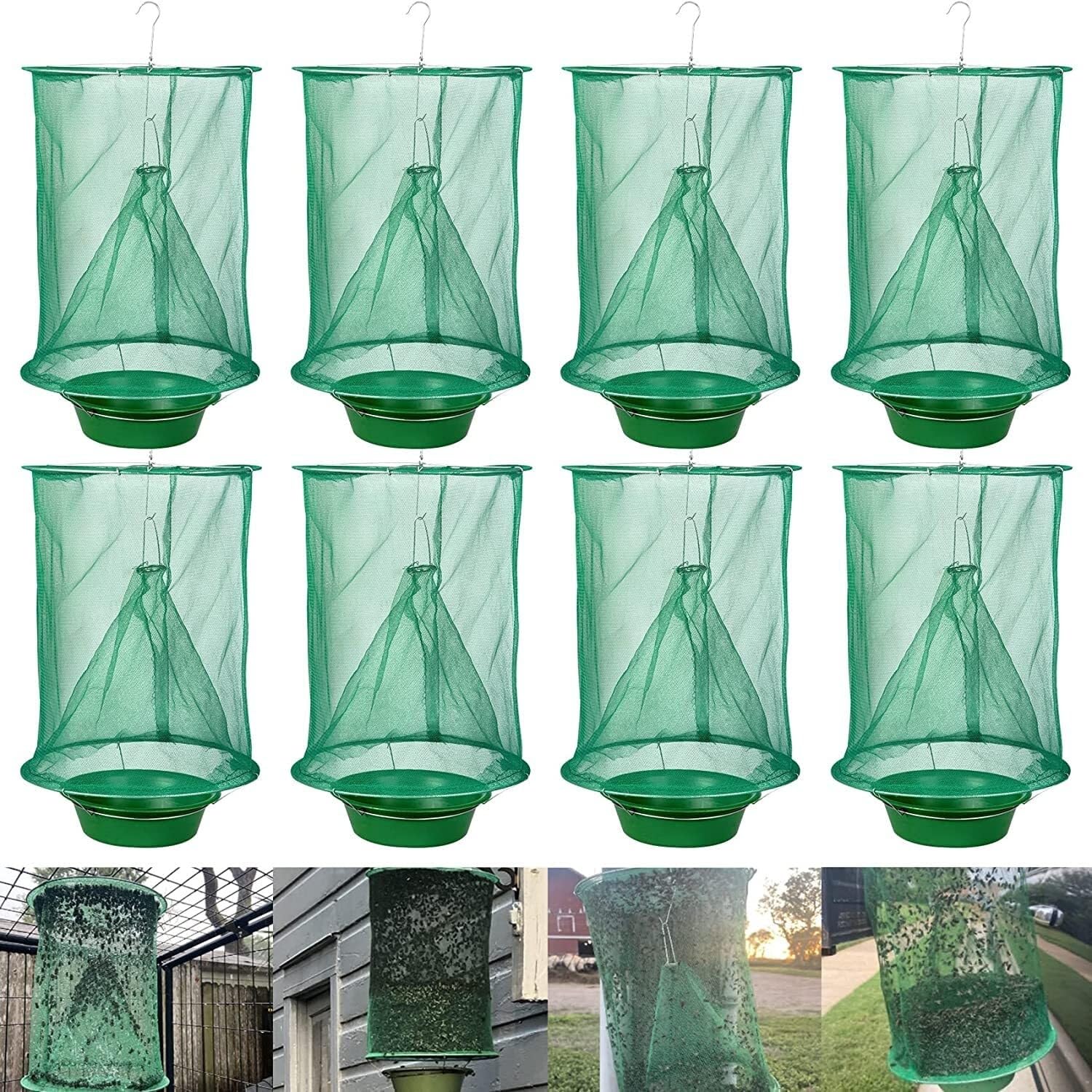 Confezione da 10 trappole per mosche Ranch da appendere all'aperto, stabile per allevamento di, riutilizzabili, per cacciatori di mosche, gabbia di controllo per granai e frutteti(Confezione da 8)