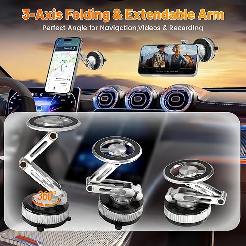 Miniatura 5 de Soporte magnético de metal resistente para teléfono de automóvil, brazo extensible y rotación de 360, universal para todos los teléfonos