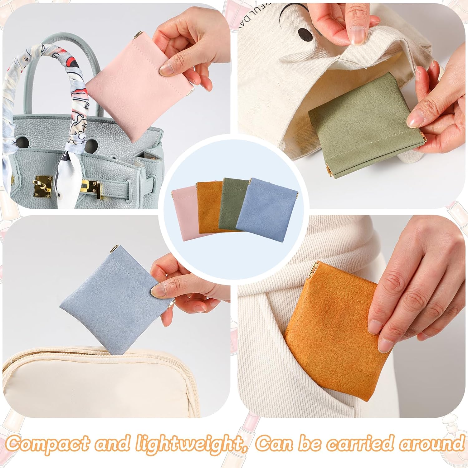 4 Pack Squeeze Coin purse, 3.5x3.1 inch PU Leather Mini Change Pouch for Coins, Jewelry, Earphones. Unisex Travel Coin purse for Men and Women