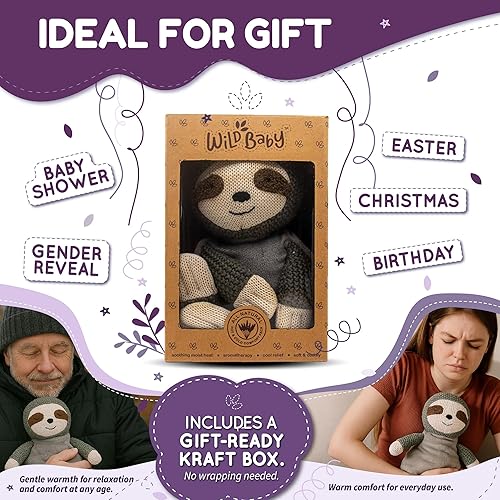 Miniatura 5 de WILD BABY Juguete de peluche para microondas y con peso, animal de peluche de perezoso para mayor comodidad y calidez, peluche suave y calentable