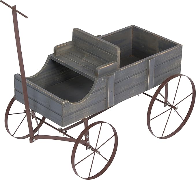 The Shine Company Decorative Wagon Garden Planter is a charming addition to any outdoor space. Made of durable and weather-resistant wood, this small gray wagon is perfect for displaying your favorite plants and flowers in a unique and eye-catching way. The wagon design adds a touch of rustic charm to your yard or garden.