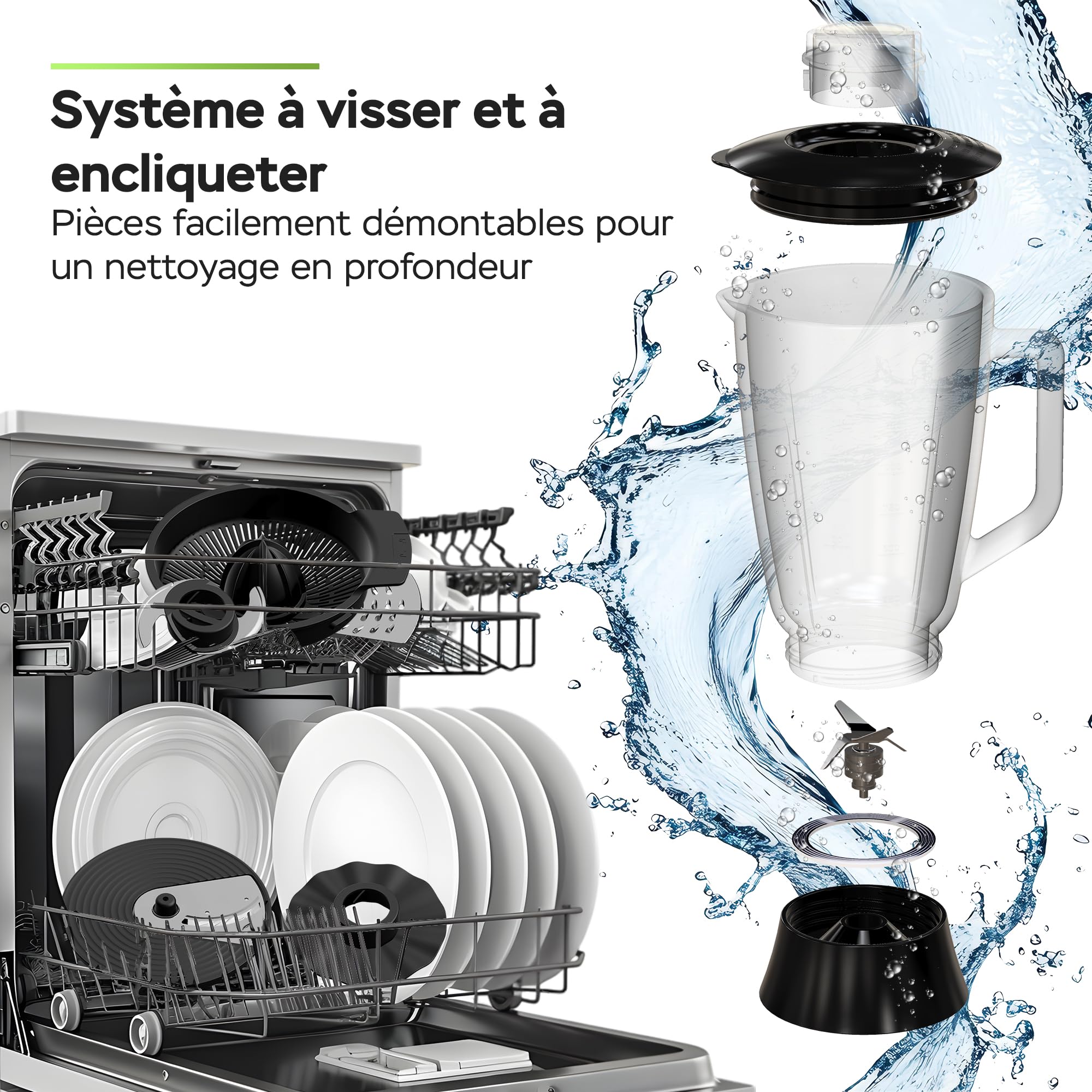 TurboTronic Mixeur 1200W, Blender avec bol en verre 1,5L, Fonction glace pilée – Sans BPA, Acier inoxydable – Smoothies, milkshakes et sauces