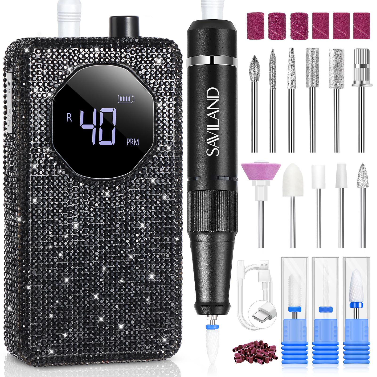 SAVILAND Elektrischer Nagelfräser Professionell 40000 U/min: 30S Schnelle Entfernung Wiederaufladbare Elektrische Nagelfeile für Acrylnägel & Gelnägel, Maniküre Pediküre Set für Salon Hause