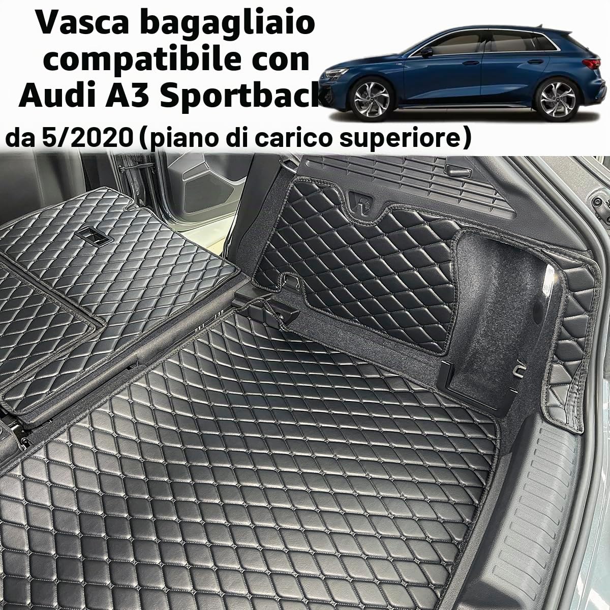 Vasca Baule per Audi A3 Sportback 8Y 2021-2025 (piano di carico superiore) Protezione Bagagliaio su Misura | Tappetino protettivo per bagagliaio