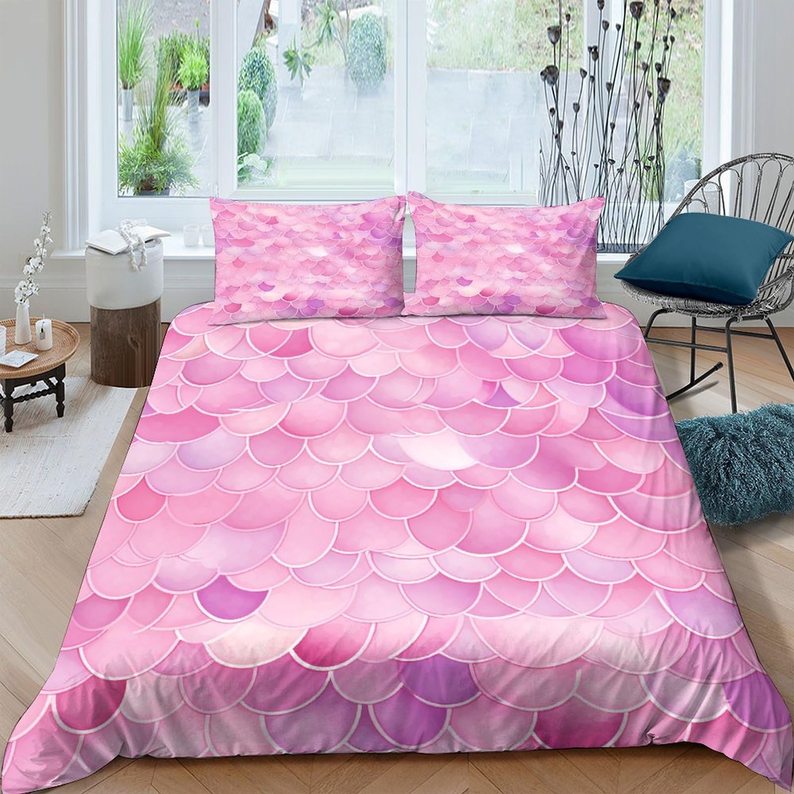 Housse de couette sirène King 220x240cm avec taies d'oreiller lit 3 pièces