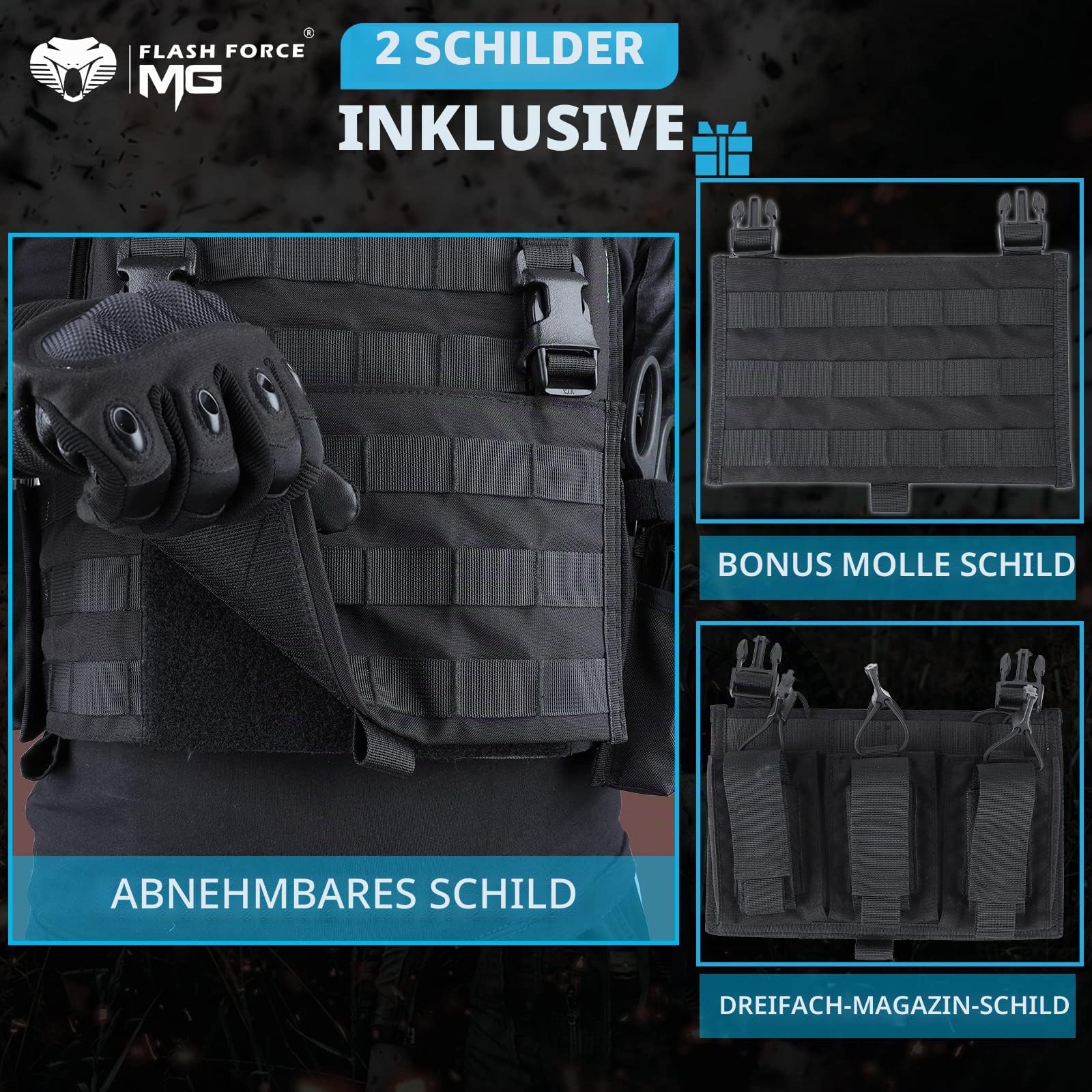 MGFLASHFORCE Taktische Airsoft Paintball Weste, Molle Chest Rig