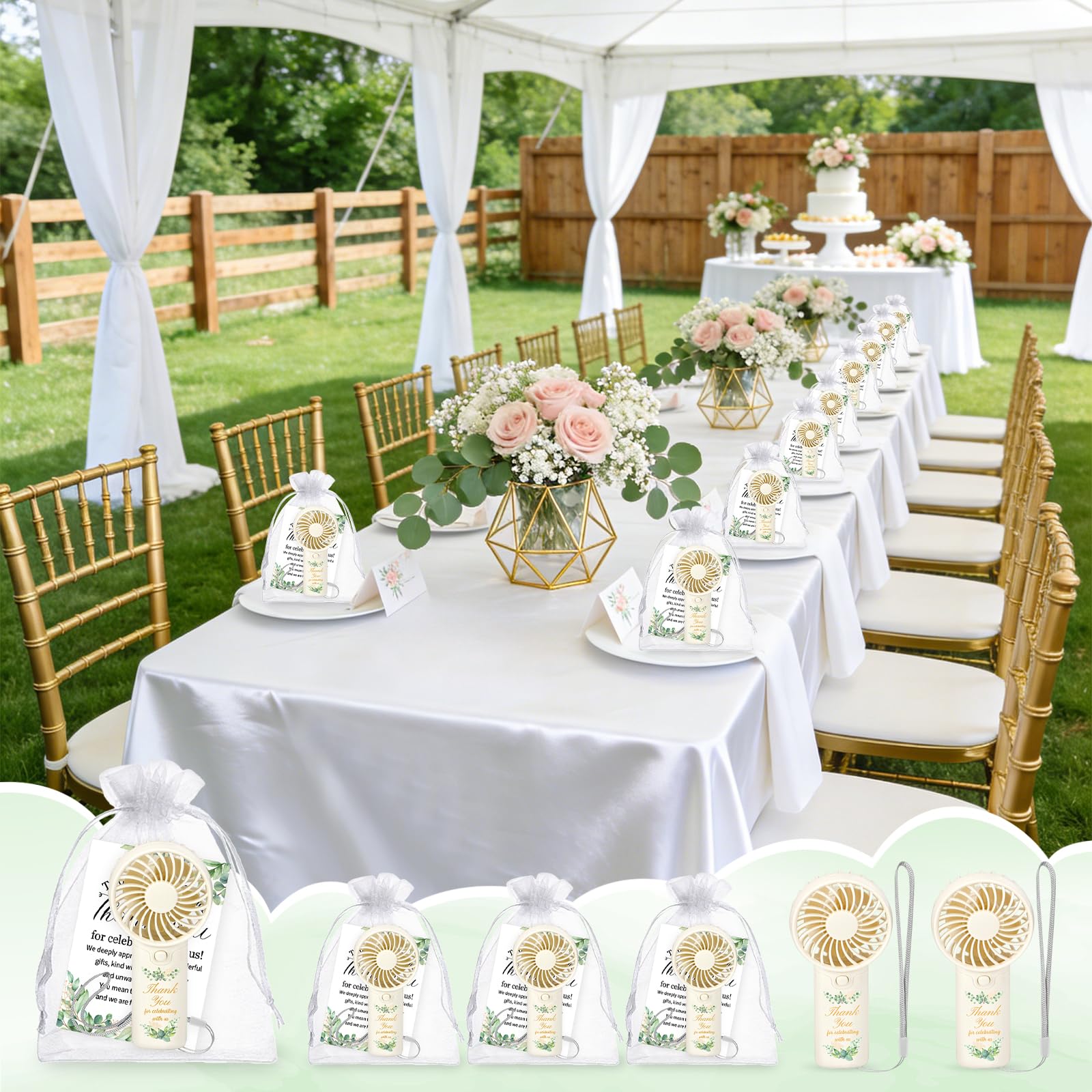 36 mini ventagli portatili per matrimoni, feste premaman, alimentati a batteria, con etichette di ringraziamento, sacchetti regalo, bomboniere estive (batteria non inclusa) (36, verde foglia