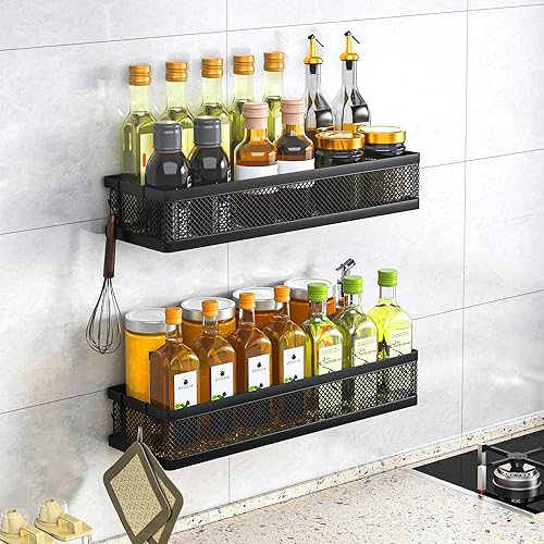 Miniatura 10 de PUSDON Cesta de metal para colgar en la pared, 2 paquetes, apta para múltiples escenas, barandilla negra grande Barandilla negra,bronce,Barandilla