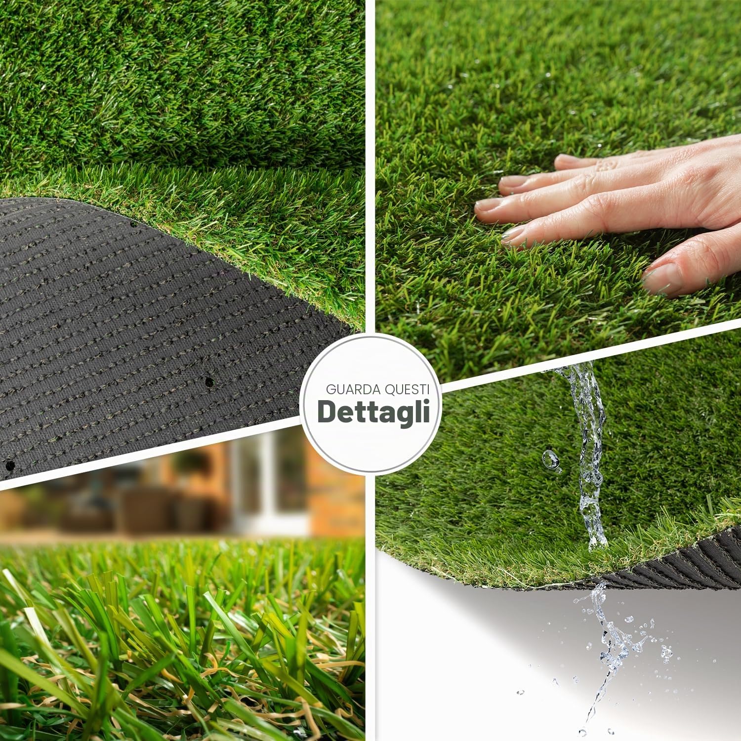 TT Home Tappeto Erba Sintetica per Esterni - Prato Artificiale Resistente, Lavabile e Naturale - Ideale per Giardino, Balcone, Terrazza, Colore:Verde, Dimensione:200x200 cm