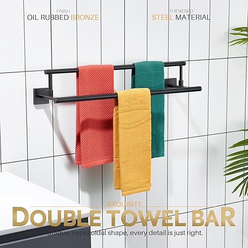 Miniatura 3 de KOKOSIRI Toalleros de baño de 24 pulgadas, soporte para toallas de baño de bronce aceitado, estantes de acero inoxidable montado en la pared