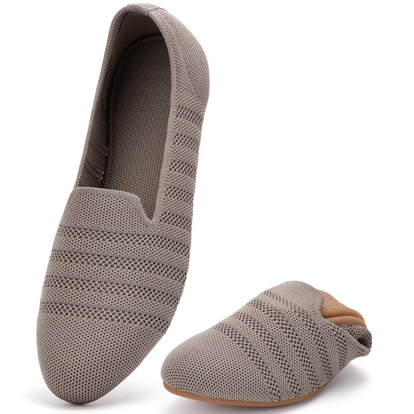 poemlady Women’s Ballet Flat Shoes Dress Shoes Knit Round Toe Slip On Ballerina Walking Flats Shoes for Woman Low Wedge Casual