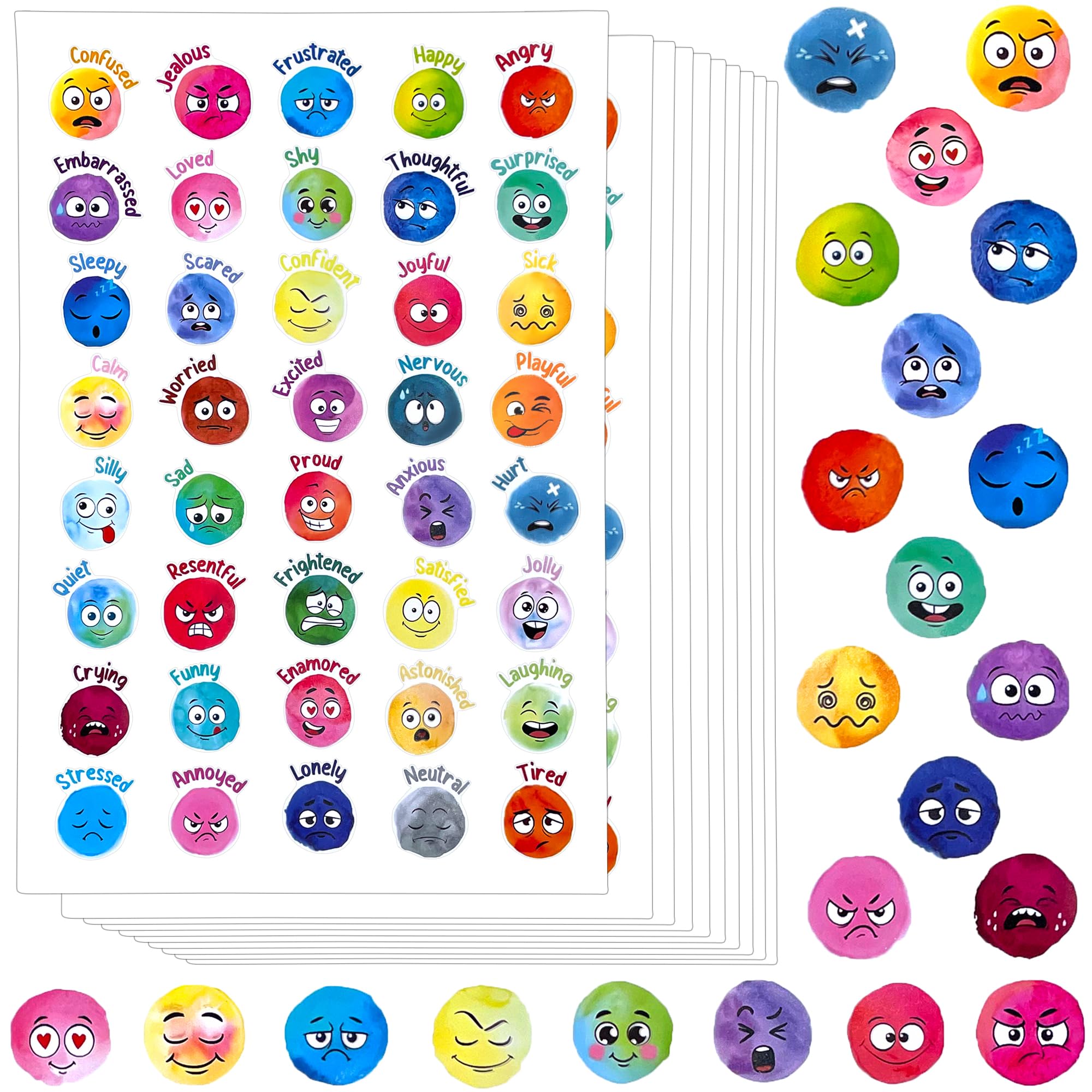 800Pcs Face Emotion Feelings Stickers for Kids,1.4Inch 40 Emotional Style Funny Mood Incentive Teacher Reward Stickers for Classroom, Home School,Notebook,DIY