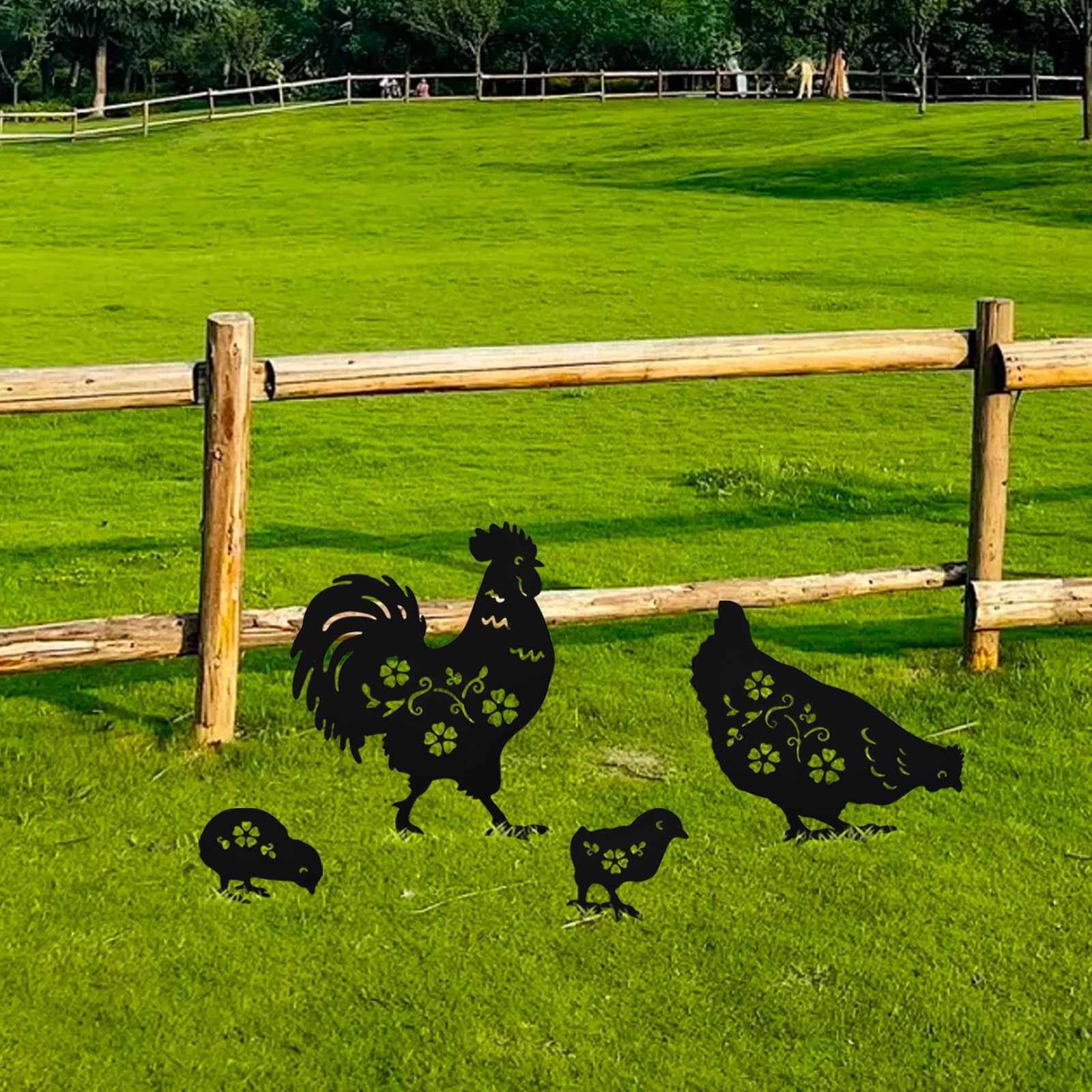 Lot de 4 décorations de jardin en métal, décoration de coq, cadeaux pour dames et messieurs, silhouette de coq noire, statues pour l'extérieur, jardin, cour, terrasse