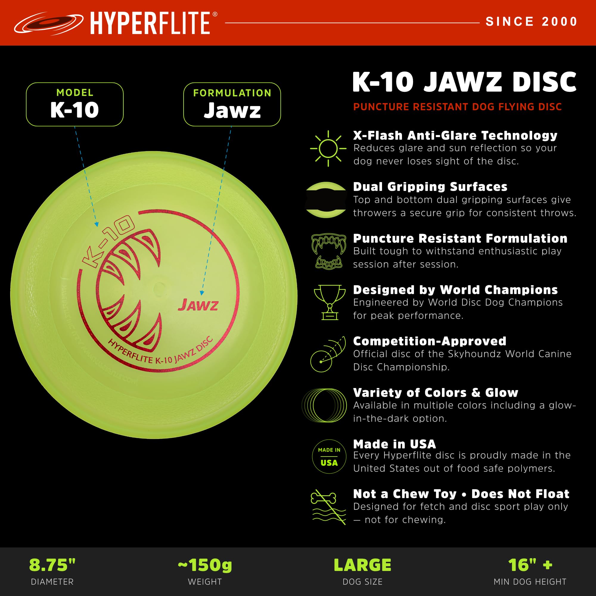 Hyperflite Jawz Sport-Frisbee Wurfscheibe für Hunde, 22,2 cm, 145 g (Mango)