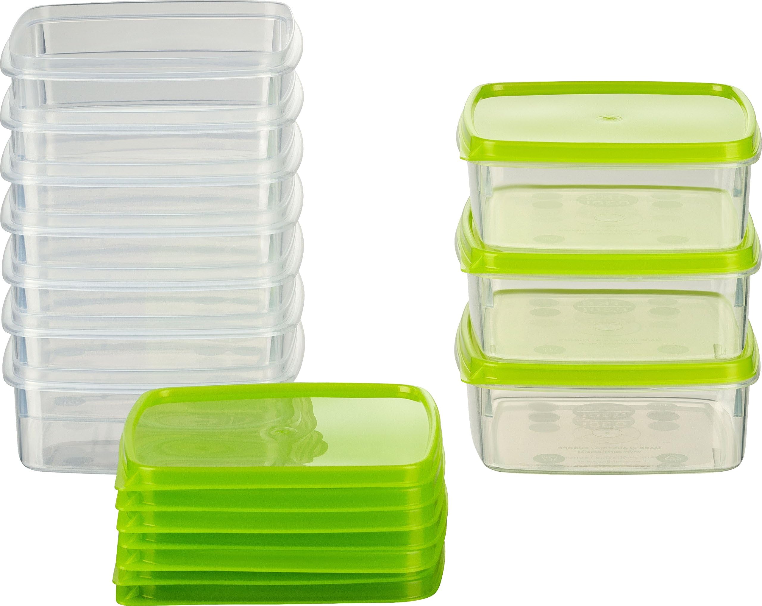 MiraHome food storage container, freezing container, square-shaped, 11x11x4.4 cm, green, Austrian quality (0.3l Squared (10 Pcs))