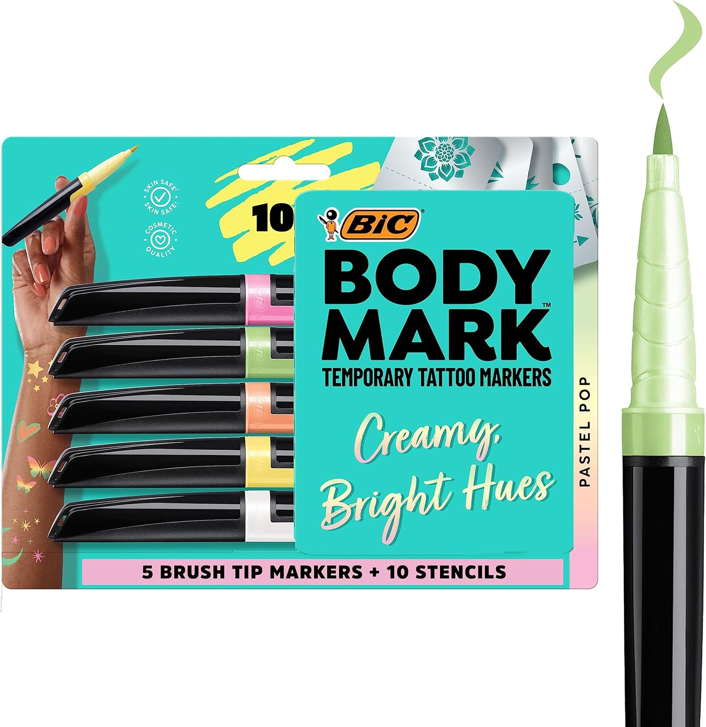 BodyMark BIC Body Art Markers, Pastel Pop (MTPBP5AST), Flexible Brush