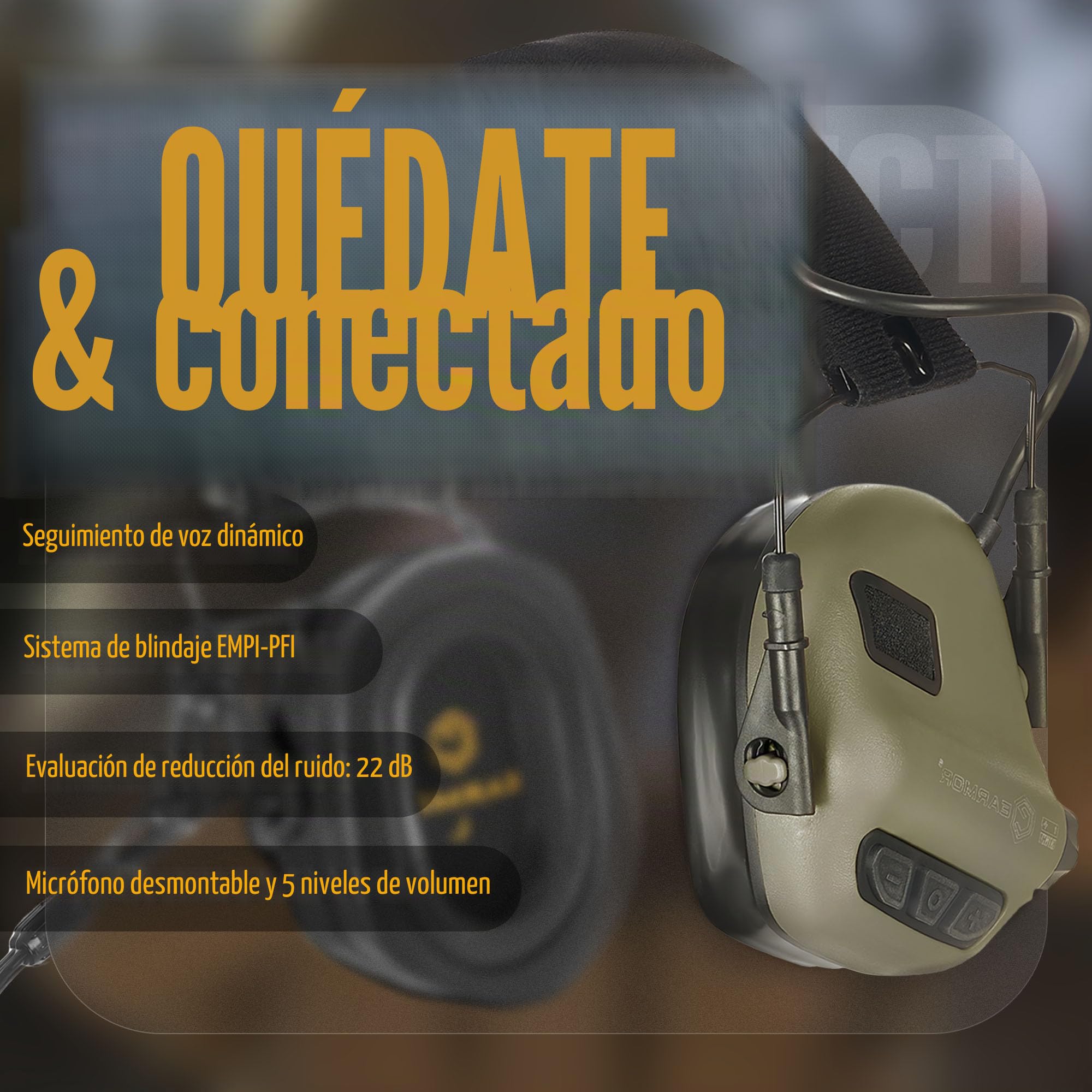 EARMOR M32 PLUS Auriculares tácticos para caza y tiro con micrófono amplificación sonido conector Nato TP120 verde