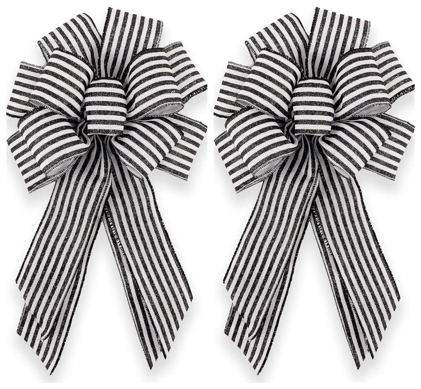 infleesh Halloween Bow Wreath, 20x12 Inch Black and White Striped Bow Wired Wreath Bows for Outside Farmhouse Christmas Tree Party Decoration
