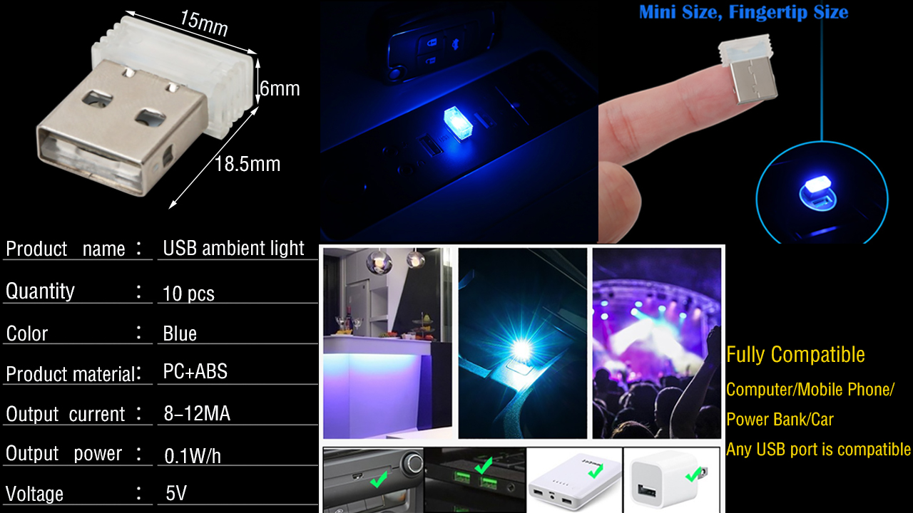 10 Luci LED USB Per Auto - Mini Luce Ambiente Rossa, Plug And Play Per Interni Auto E Non Solo - Foto 9