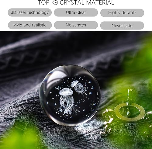 Miniatura 3 de HDCRYSTALGIFTS Medusa grabada con láser 3D con estrella y océano, 2.3 pulgadas (2.362 in), esfera completa de cristal con soporte chapado en plata,
