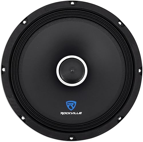 Rockville RXM108 10" 600 vatios 8 ohmios SPL altavoz de bajo medio de rango medio para automóvil con bala