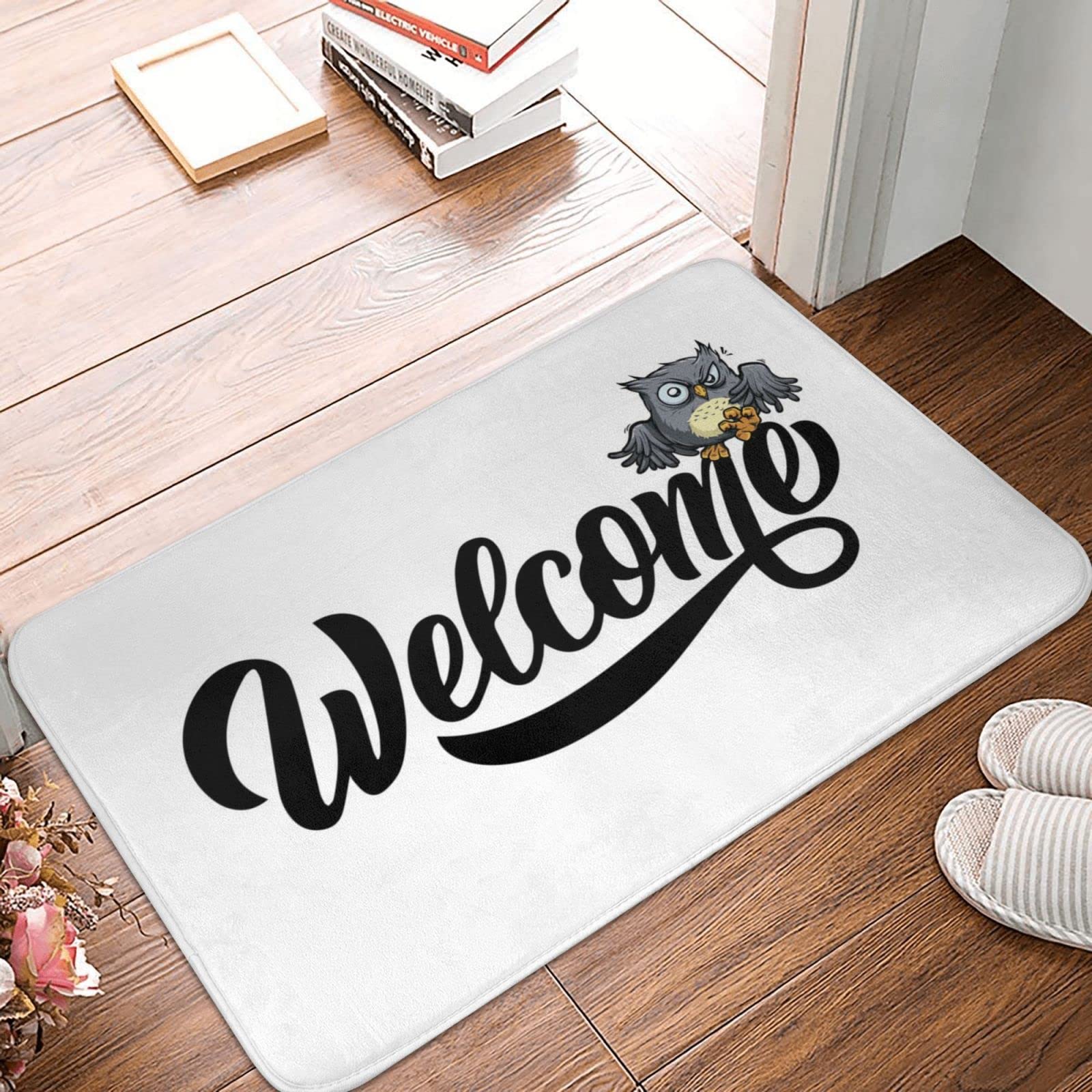 Tapis de porte d'entrée amusant hibou pour sourire dès l'arrivée 50x80
