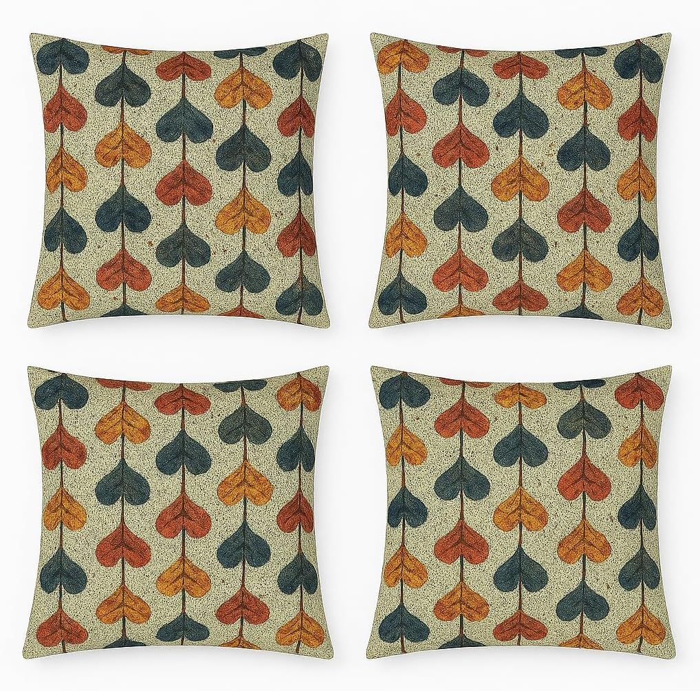 4 l  Dijital Bask l  Dekoratif Yast k K l f  Seti 45x45 cm - Retro Yaprak Deseni, Sonbahar Renkleri K rm z , Turuncu, Gri - Keten Dokulu Kuma , Yumu ak ve Dayan kl  K rlent K l f  - Ev, Ofi