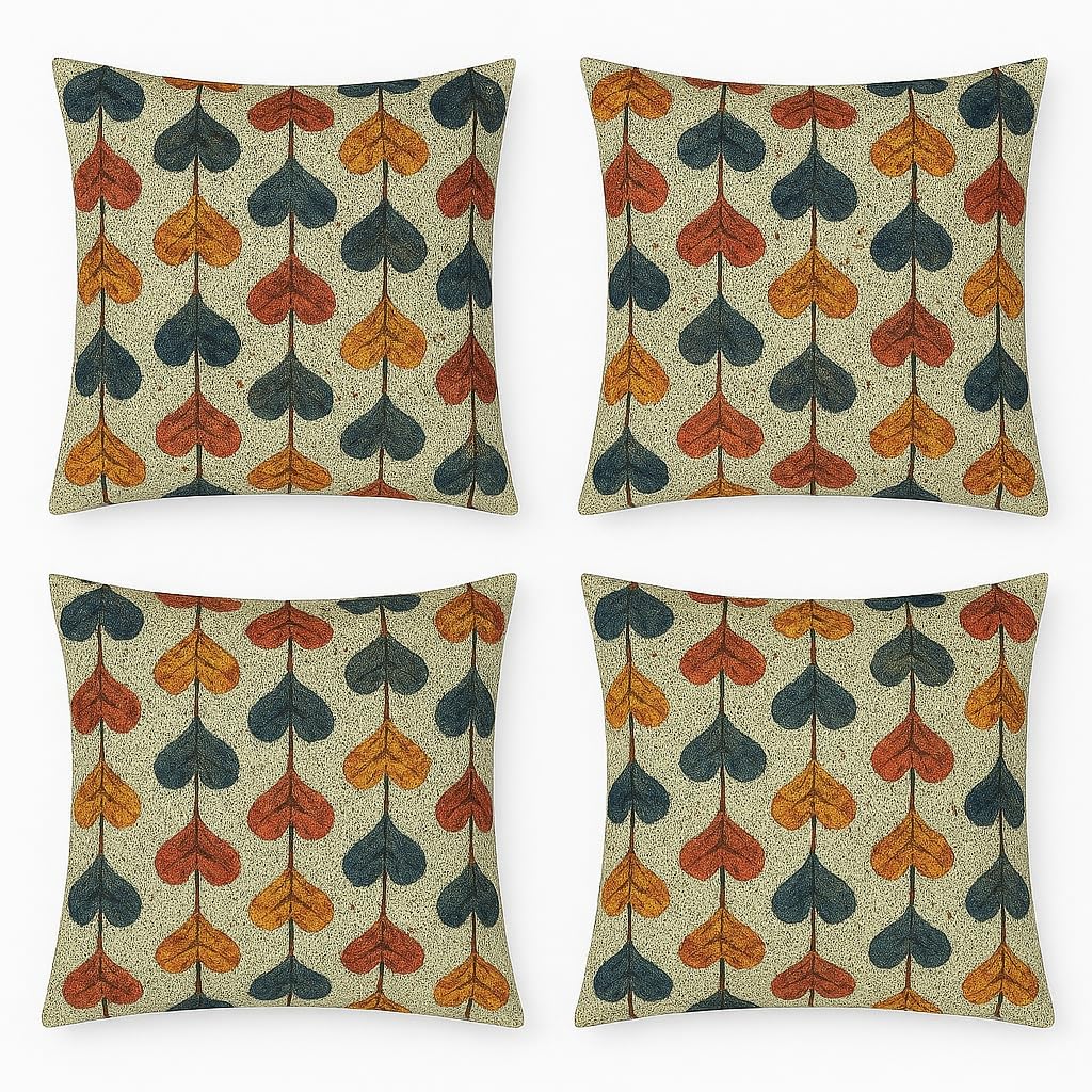 VIVALUXE 4’lü Dijital Baskılı Dekoratif Yastık Kılıfı Seti 45x45 cm - Retro Yaprak Deseni, Sonbahar Renkleri (Kırmızı, Turuncu, Gri) - Keten Dokulu Kumaş, Yumuşak ve Dayanıklı Kırlent Kılıfı - Ev, Ofi