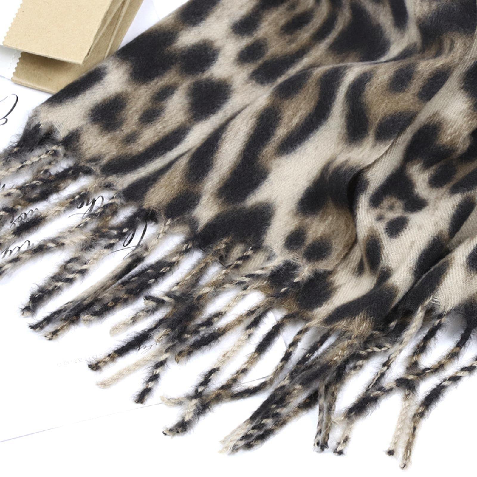 Sciarpa Cashmere Sintetico Leopardo Rosso | Scialle Grande Con Nappe 197x72 Cm Donna - copertina
